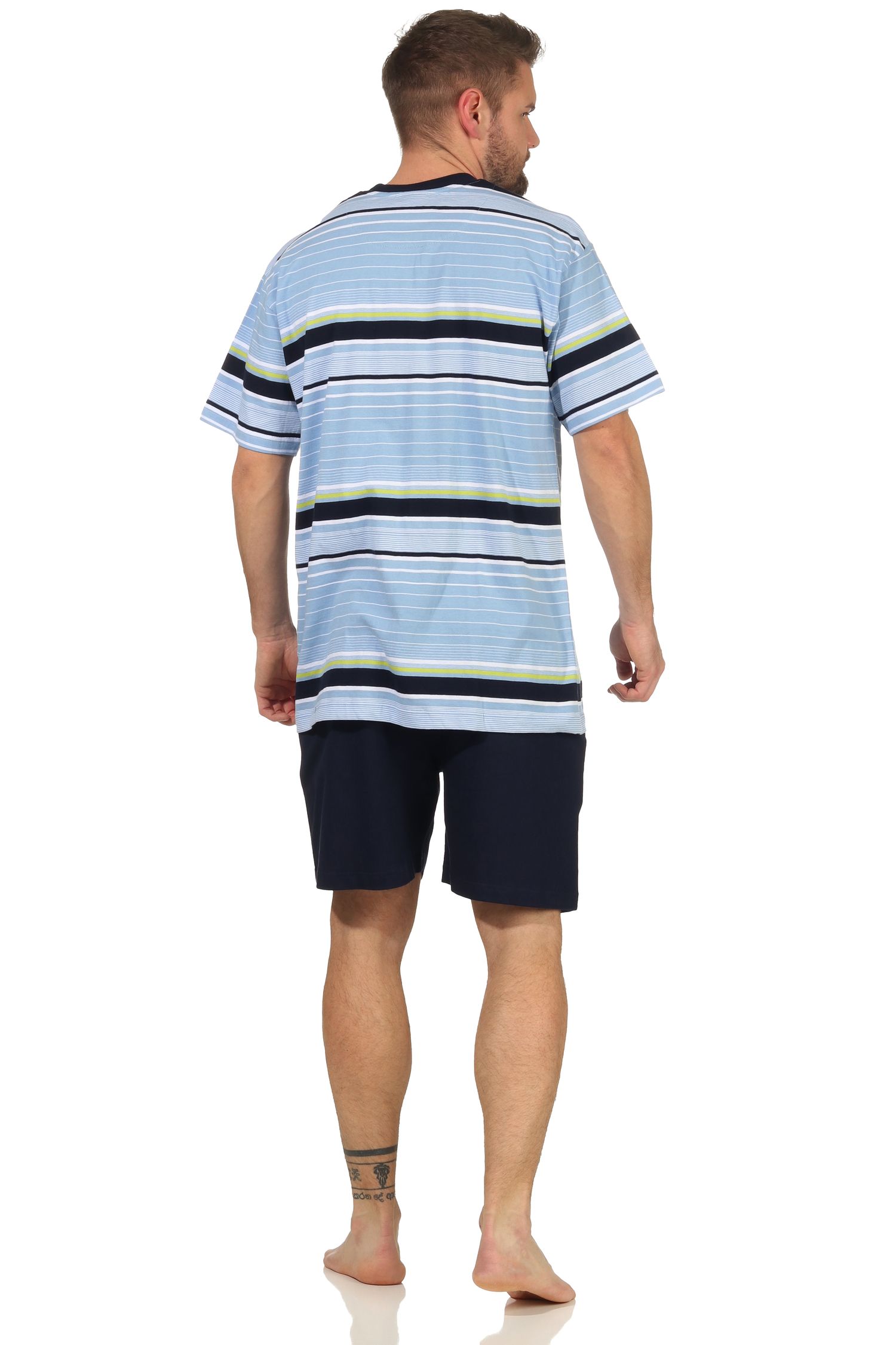 Herren Shorty kurzarm Schlafanzug Pyjama in toller Streifenoptik  - 112 105 90 733
