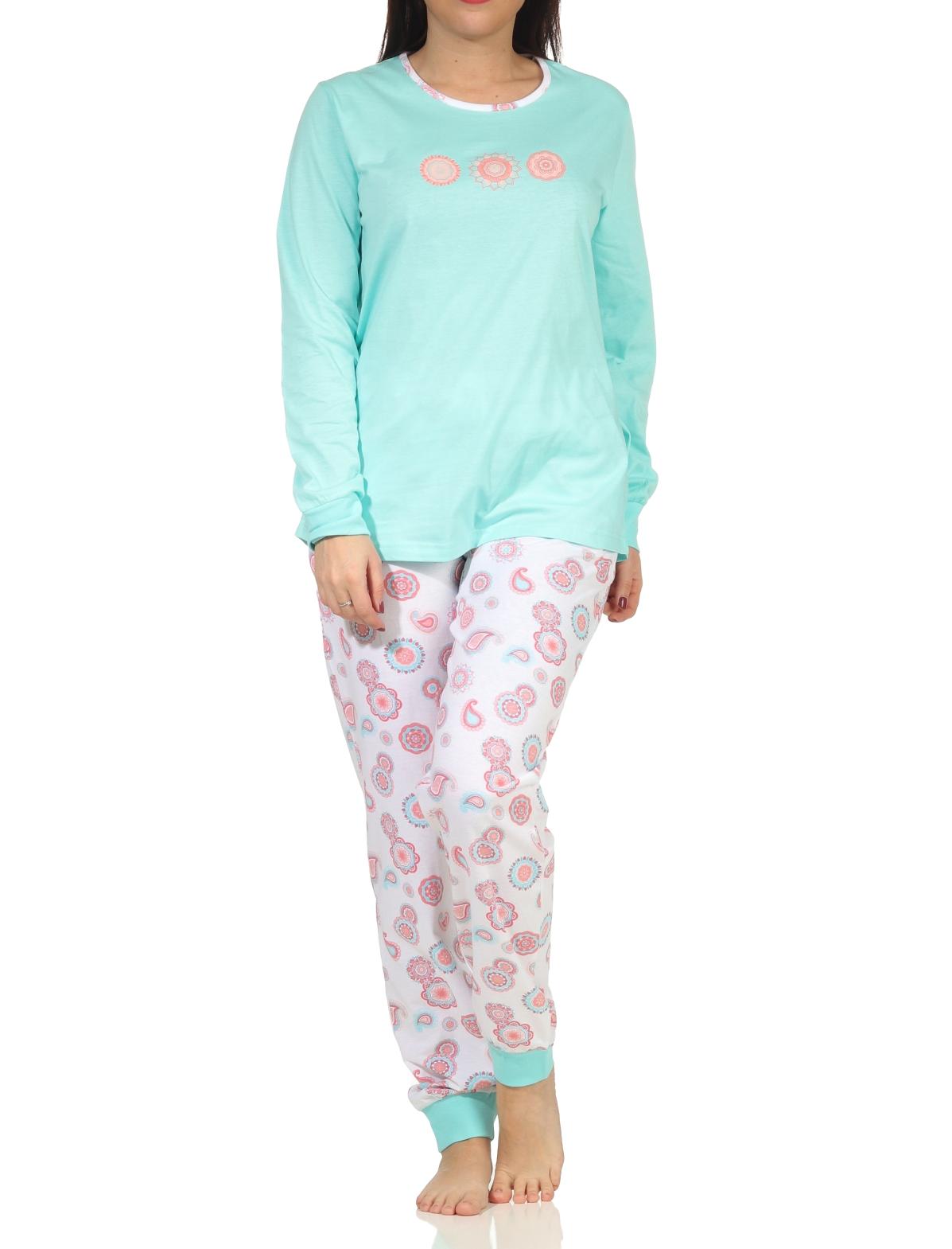 Toller Damen Pyjama Schlafanzug langarm mit Bündchen in tollem Design, Hose floraler Print Toller Damen Pyjama Schlafanzug langarm mit Bündchen in tollem Design, Hose floraler Print