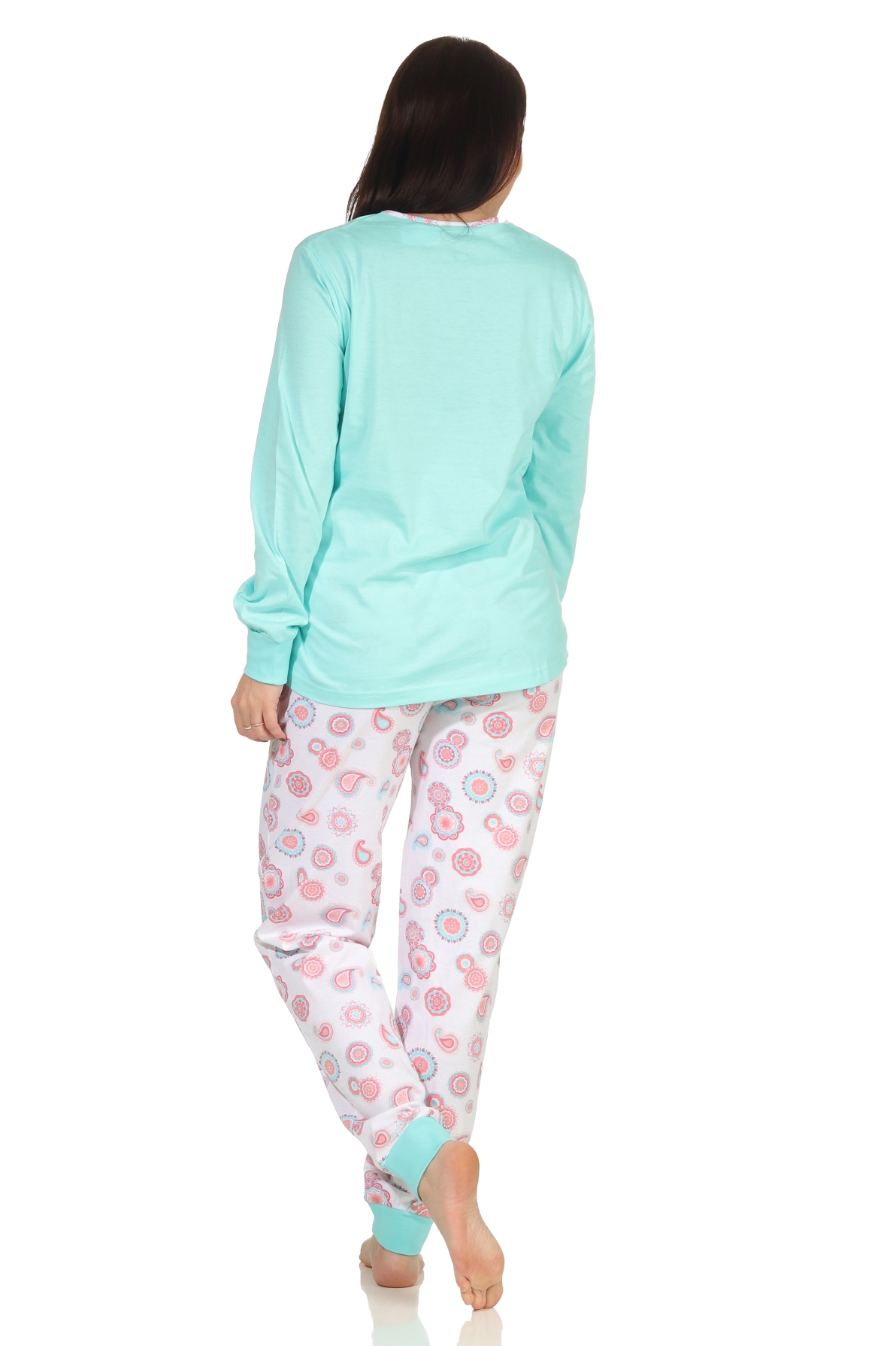 Toller Damen Pyjama Schlafanzug langarm mit Bündchen in tollem Design, Hose floraler Print