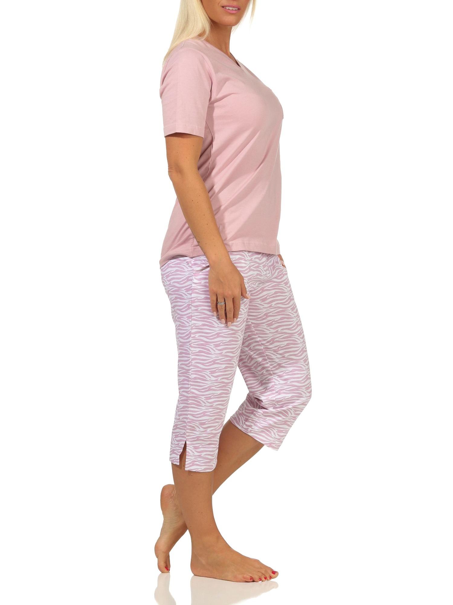 Lässiger Damen kurzarm Pyjama, Capri-Pyjamahose im eleganten Zebra-Muster – 112 204 90 444 Lässiger Damen kurzarm Pyjama, Capri-Pyjamahose im eleganten Zebra-Muster – 112 204 90 444