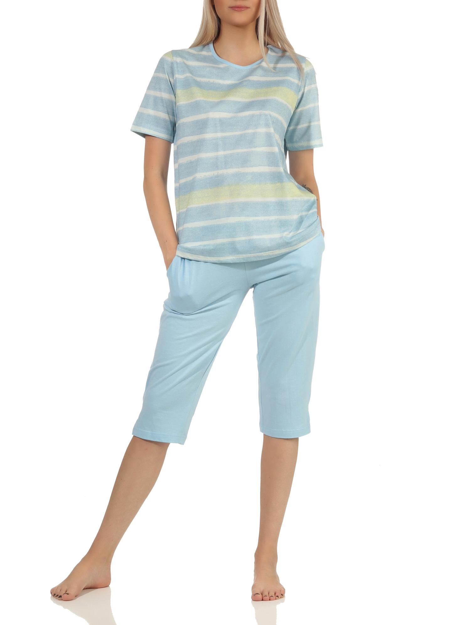 Damen Capri Schlafanzug kurzarm Pyjama im farbenfrohen Streifen Look – 112 204 90 464 Damen Capri Schlafanzug kurzarm Pyjama im farbenfrohen Streifen Look – 112 204 90 464