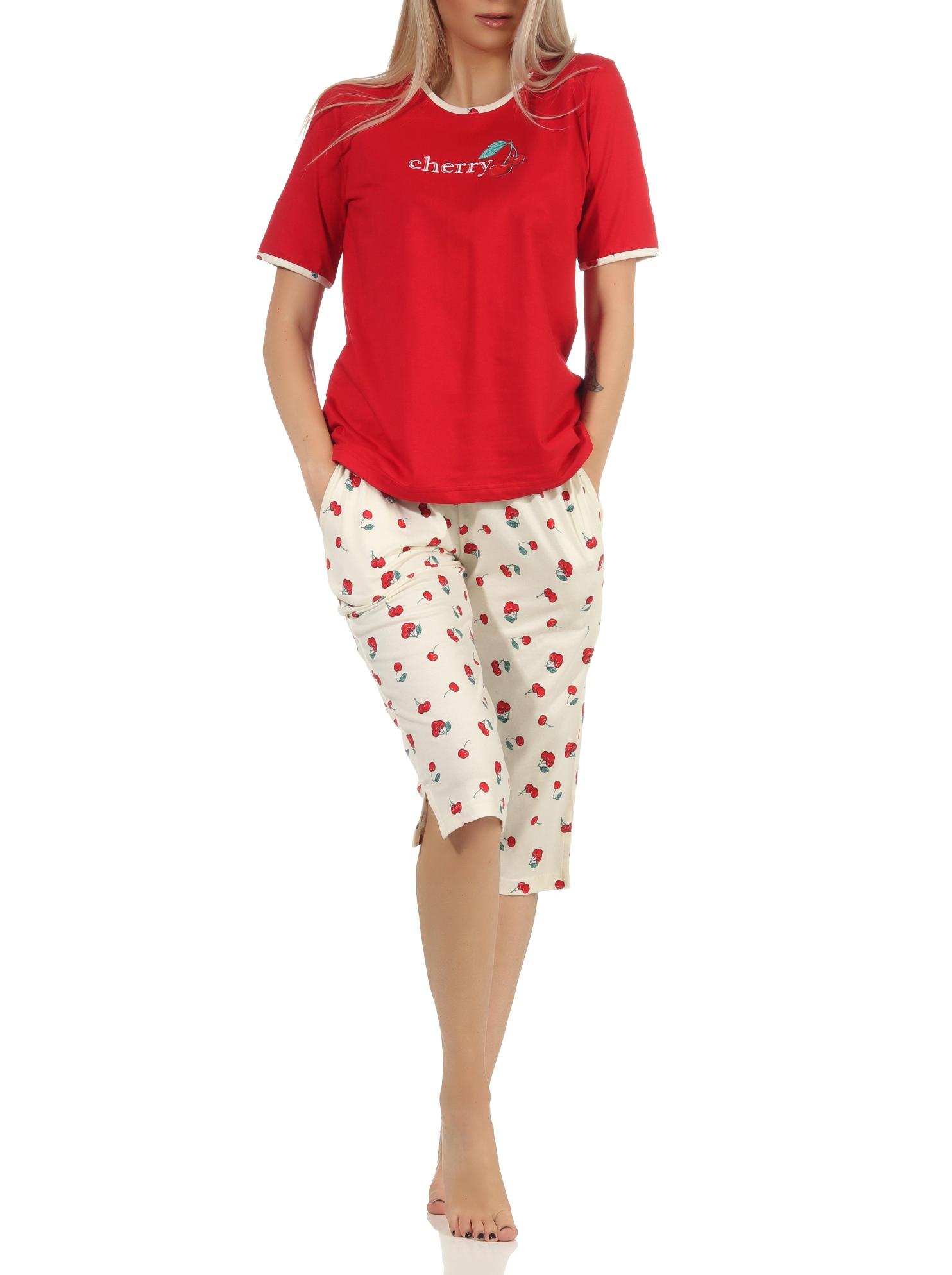Süsser Damen Capri Schlafanzug kurzarm Pyjama mit Kirschen als Motiv – 112 204 90 535 Süsser Damen Capri Schlafanzug kurzarm Pyjama mit Kirschen als Motiv – 112 204 90 535