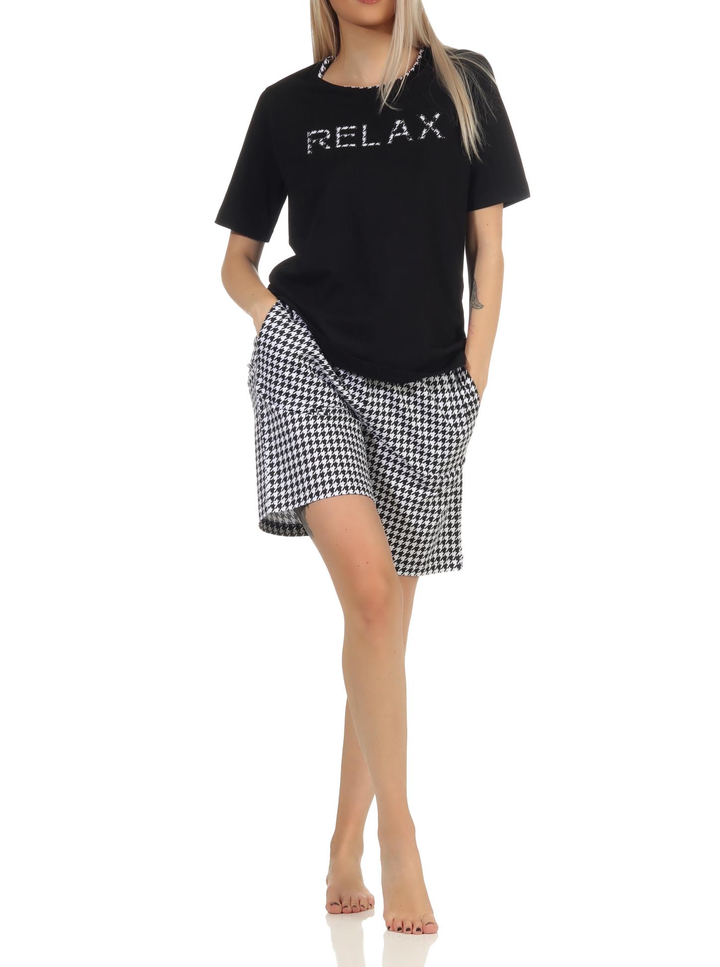 Eleganter Damen kurzarm Shorty Schlafanzug, Hose im Pepita Look – auch in Übergrössen Eleganter Damen kurzarm Shorty Schlafanzug, Hose im Pepita Look – auch in Übergrössen