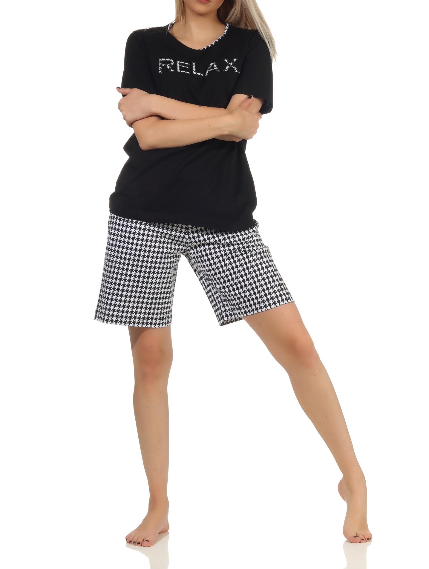 Eleganter Damen kurzarm Shorty Schlafanzug, Hose im Pepita Look – auch in Übergrössen Eleganter Damen kurzarm Shorty Schlafanzug, Hose im Pepita Look – auch in Übergrössen