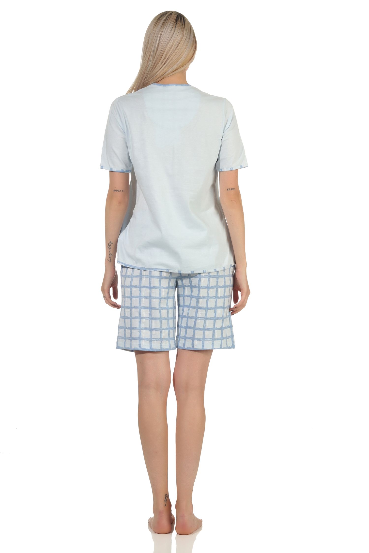 Damen kurzarm Pyjama Shorty mit karierter Jersey Hose – auch in Übergrössen erhältlich 112 205 90 945 Damen kurzarm Pyjama Shorty mit karierter Jersey Hose – auch in Übergrössen erhältlich