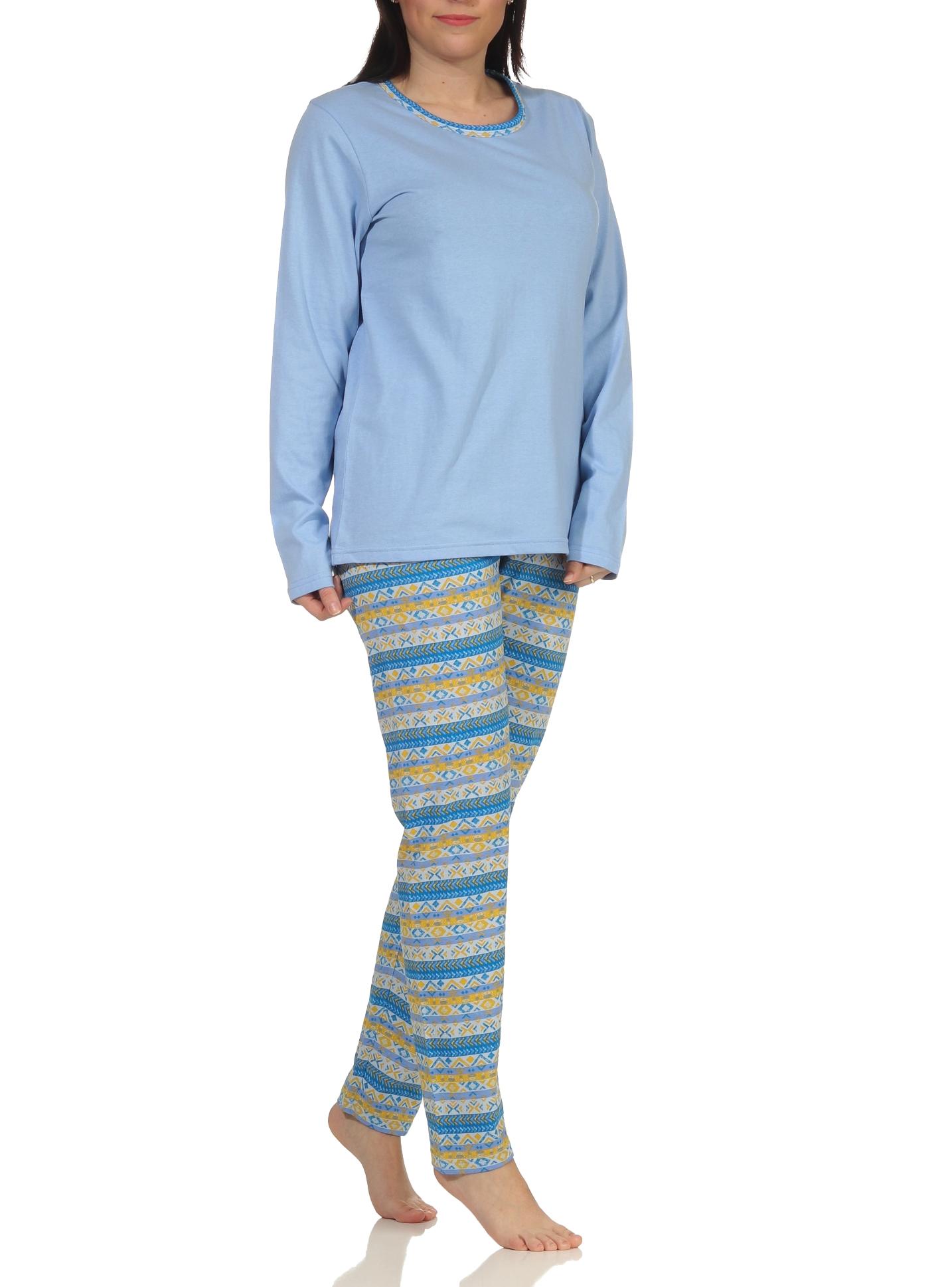 Damen Schlafanzug Pyjama langarm im Ethnolook - 66626