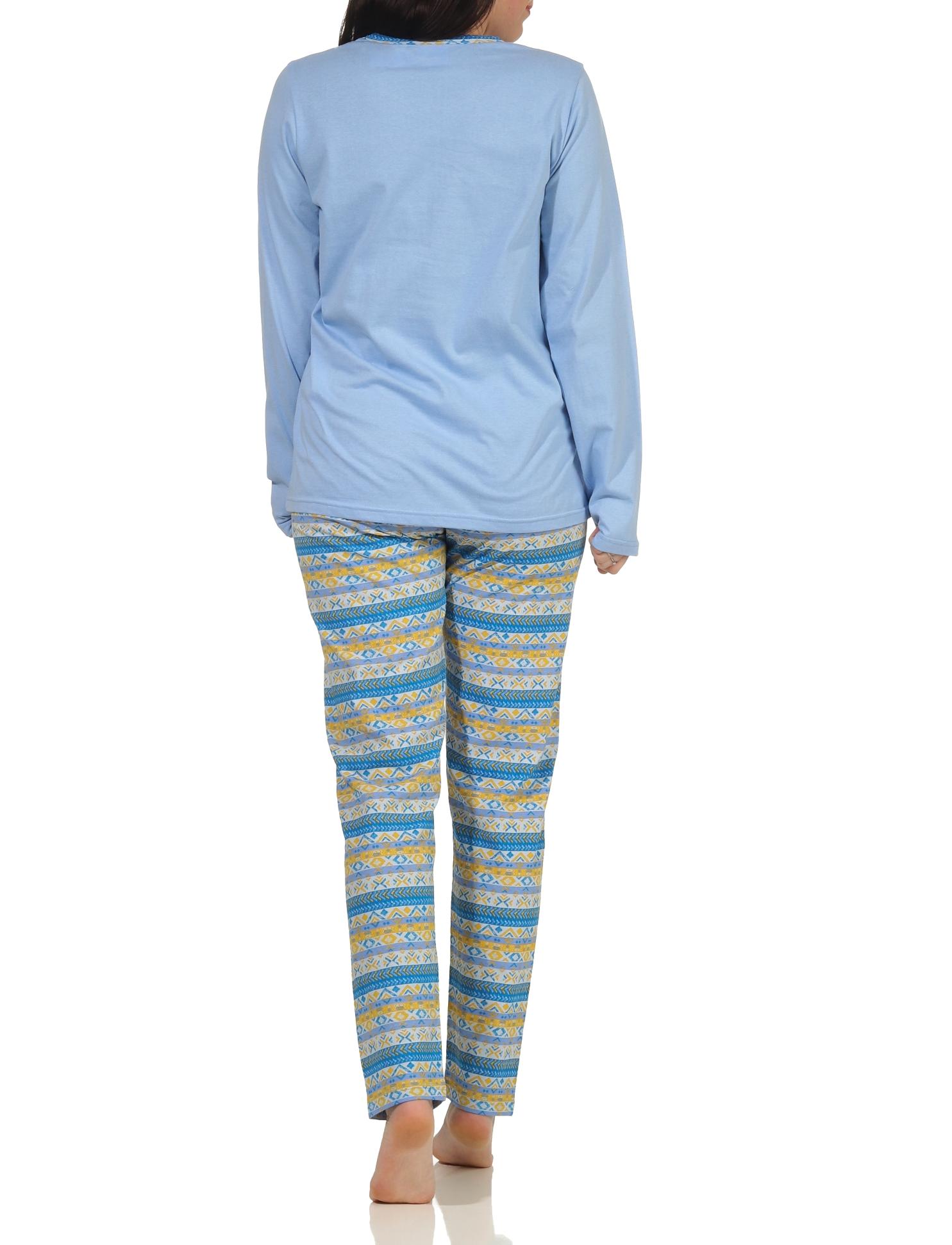 Damen Schlafanzug Pyjama langarm im Ethnolook - 66626
