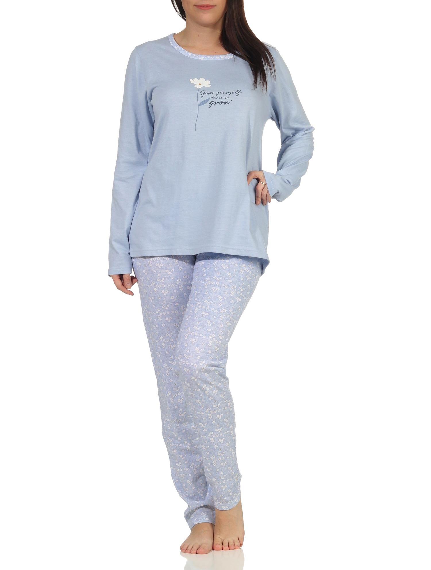 Damen Schlafanzug Pyjama langarm mit tollen Blümchen Design - 66633