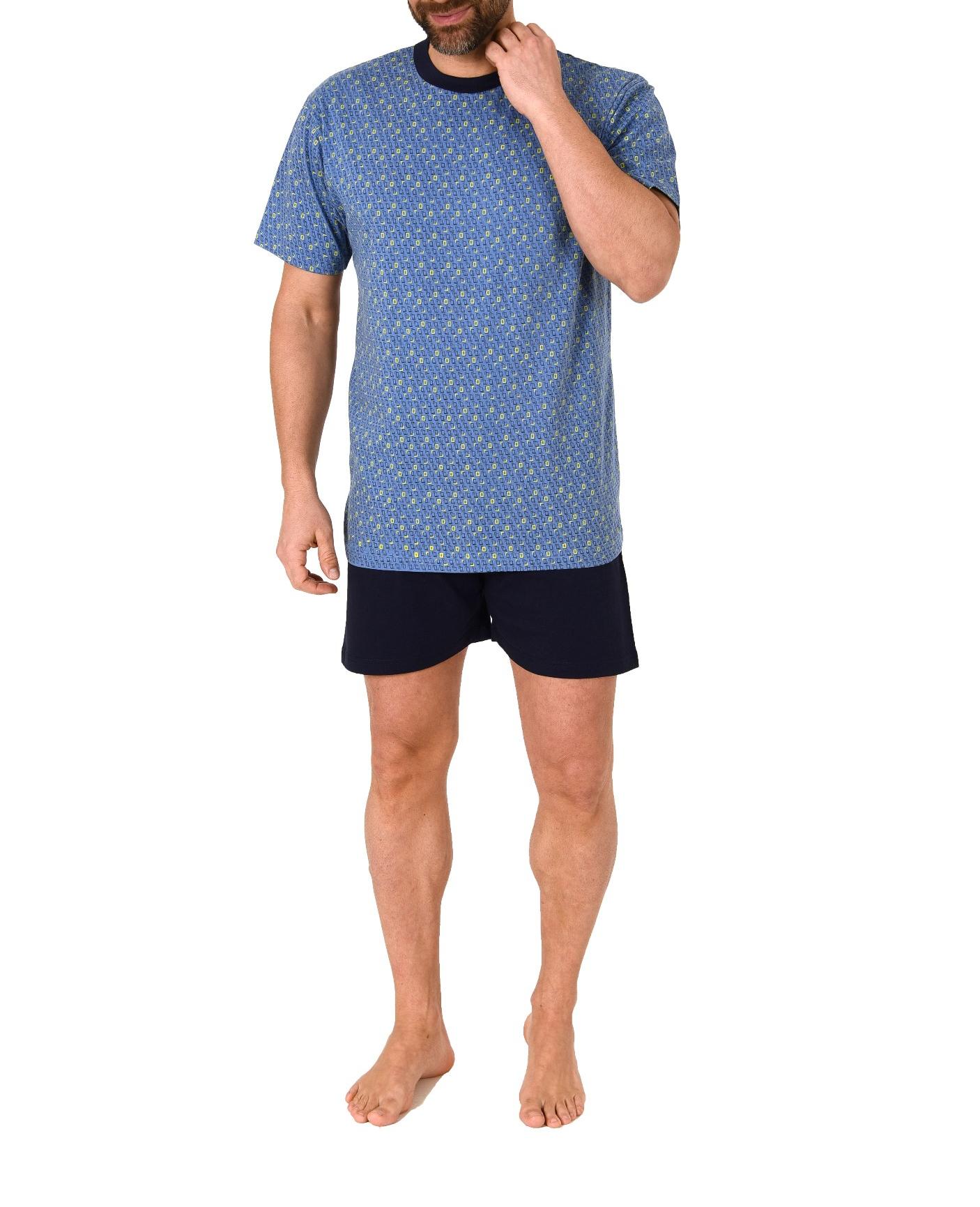 Edler Herren kurzarm Schlafanzug Shorty Pyjama mit Minimal-Print - 112 105 10 714