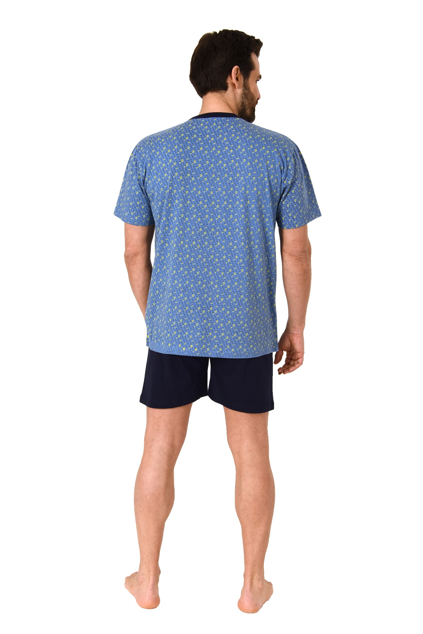 Edler Herren kurzarm Schlafanzug Shorty Pyjama mit Minimal-Print - 112 105 10 714