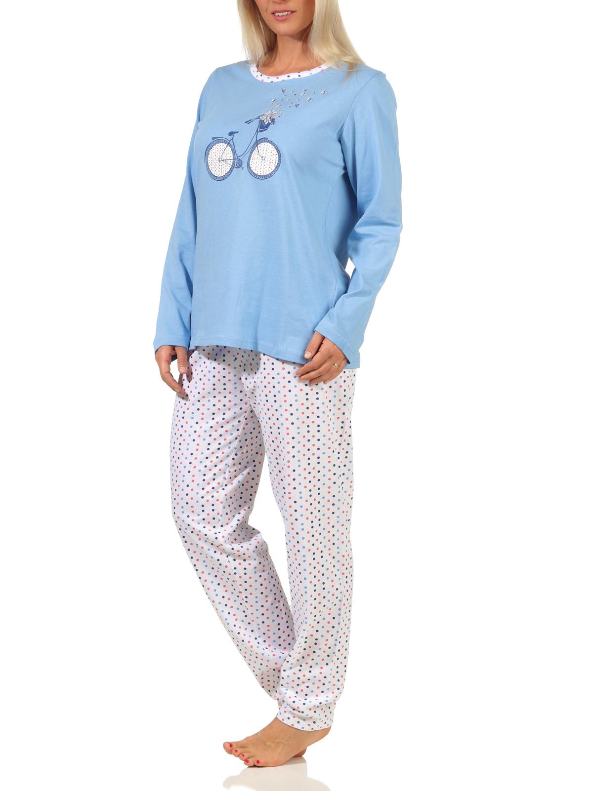 Damen Schlafanzug langarm, Pyjama in frühlingshafter Optik mit Punkten - 66538