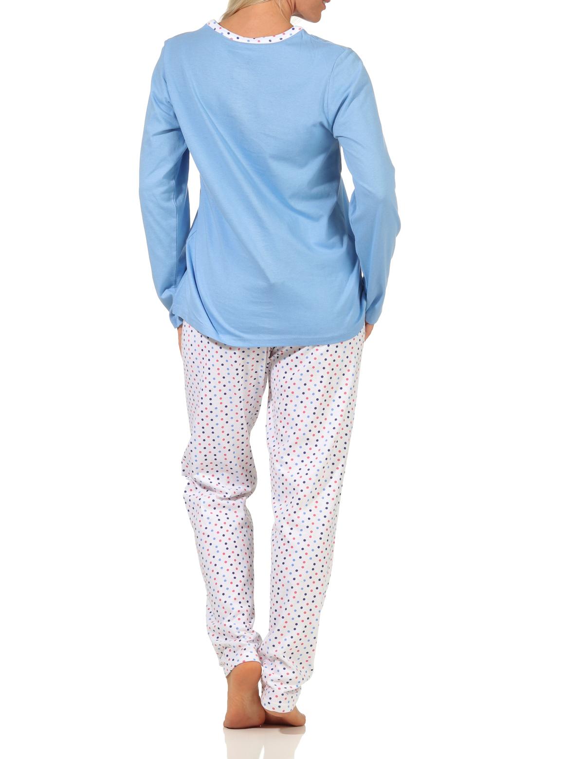 Damen Schlafanzug langarm, Pyjama in frühlingshafter Optik mit Punkten - 66538