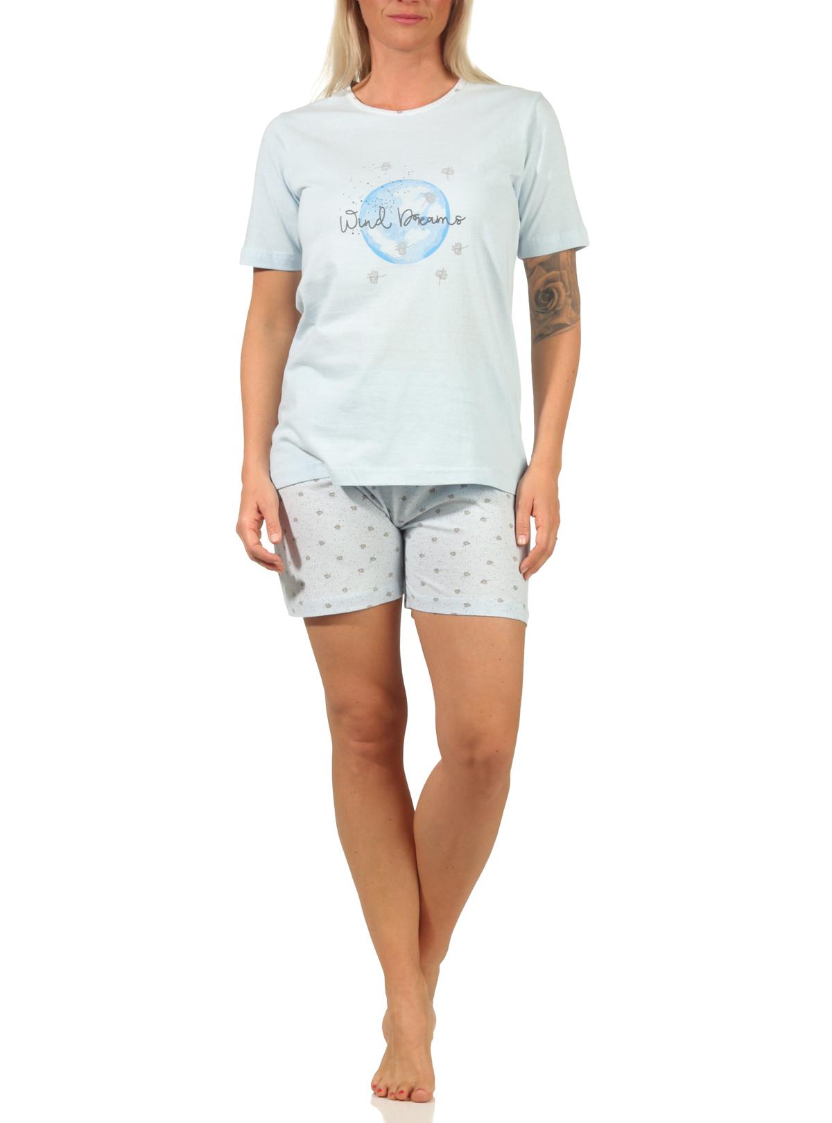 Damen Shorty Pyjama, kurzarm Schlafanzug in verspieltem Design "Wind Dreams"  - 66252