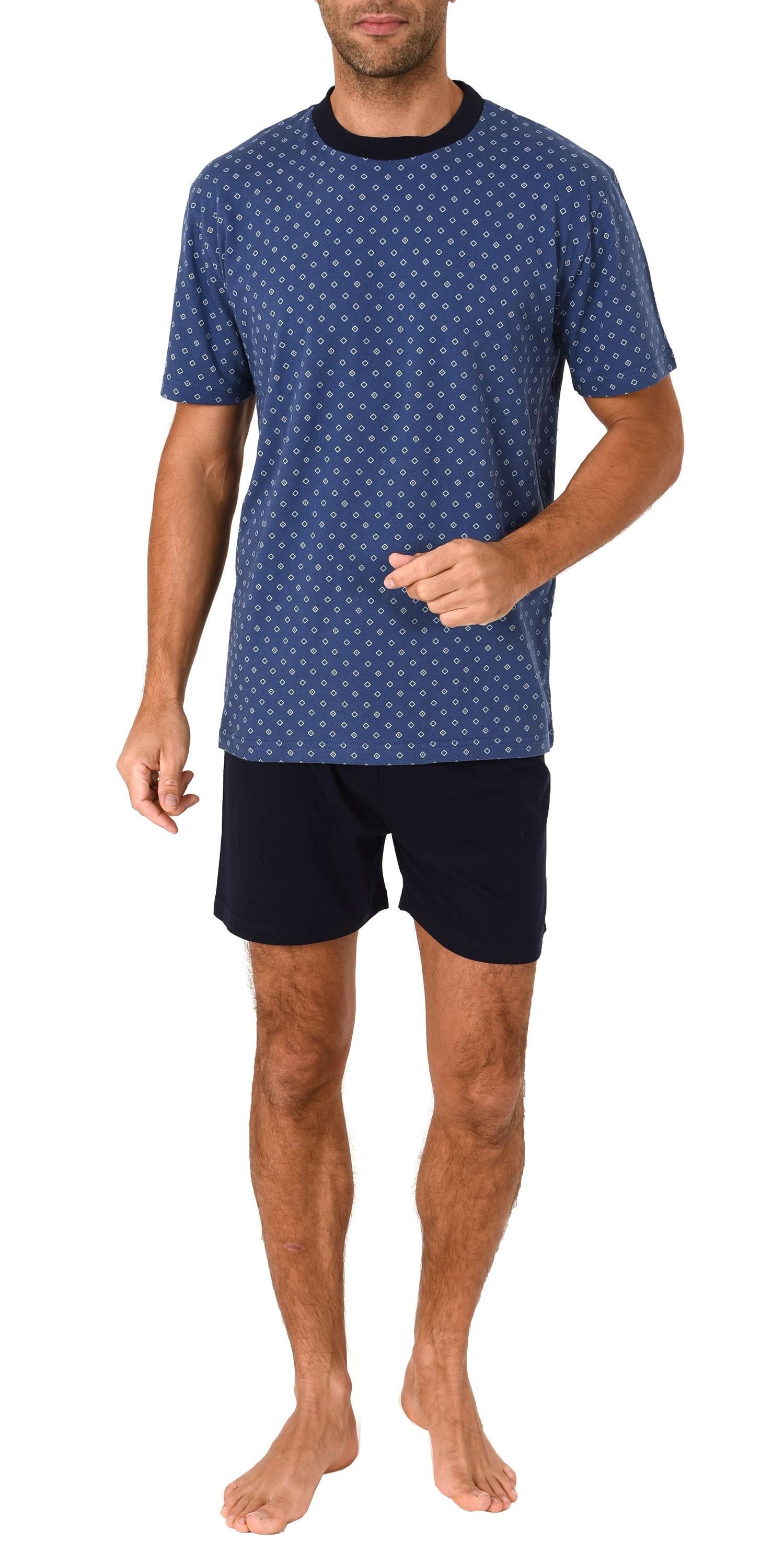 Lässiger Herren Shorty Pyjama kurzarm, Rundhalsausschnitt in toller Minimal-Optik - 66625