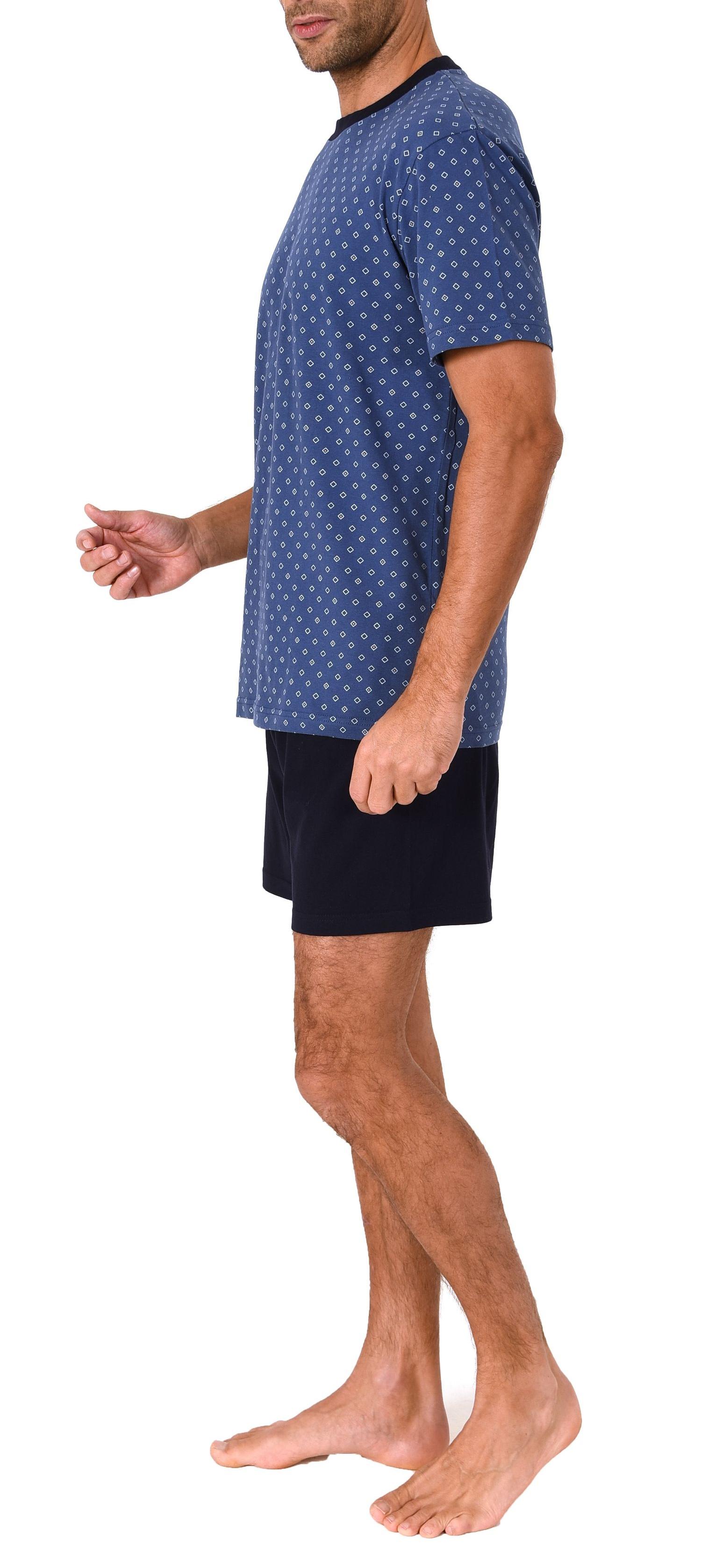 Lässiger Herren Shorty Pyjama kurzarm, Rundhalsausschnitt in toller Minimal-Optik - 66625