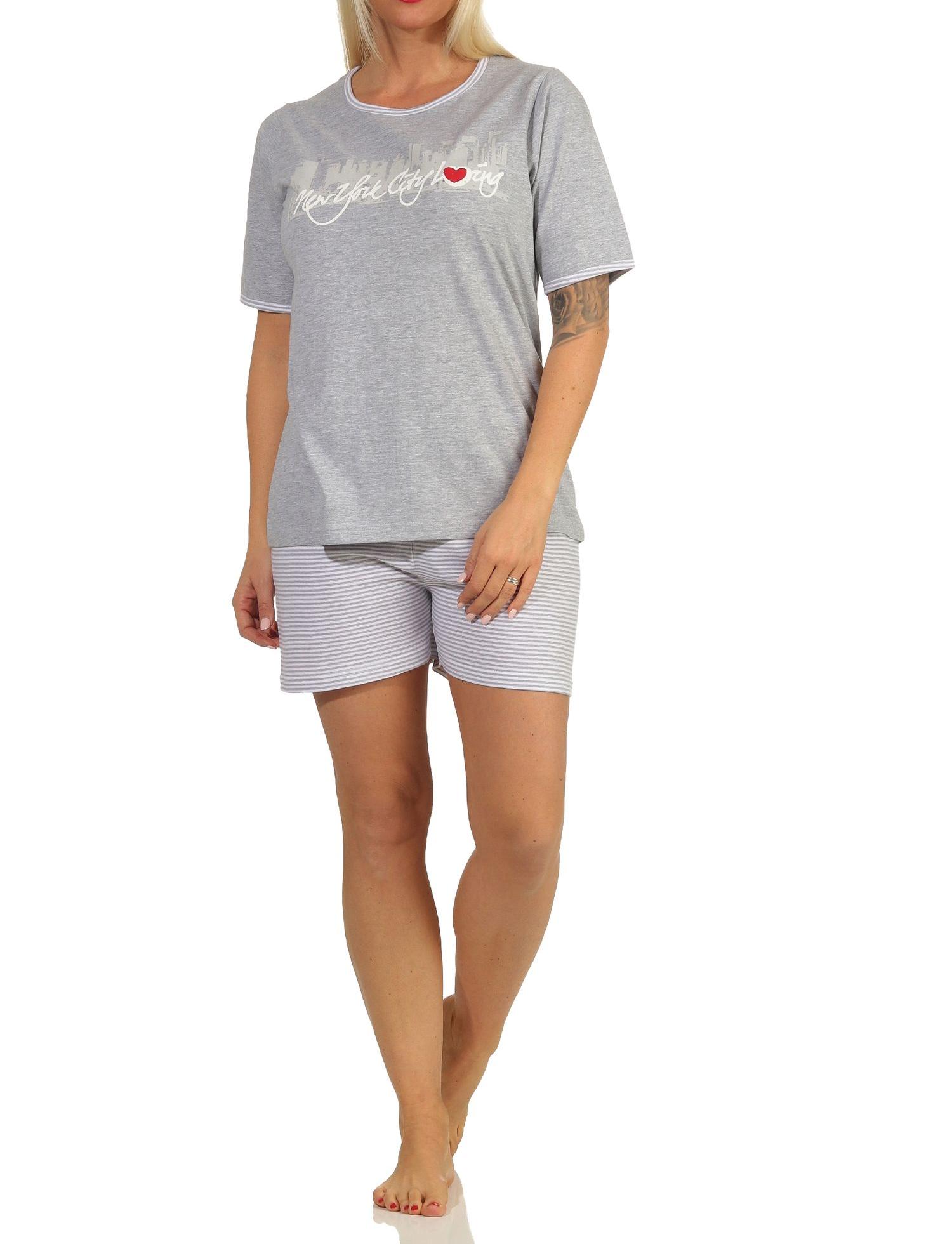 Toller Damen Shorty-Schlafanzug, kurze Hose, mit Frontprint "New York City Loving" 66338 Toller Damen Shorty-Schlafanzug, kurze Hose, mit Frontprint "New York City Loving" 66338