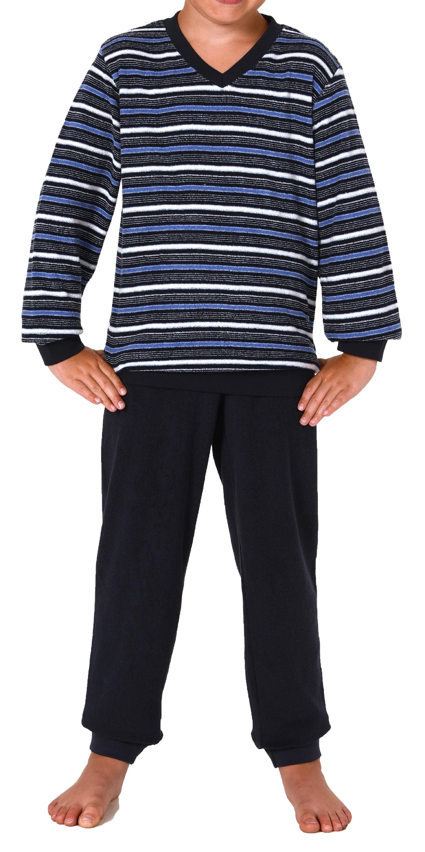 Warmer Jungen Frottee Pyjama lang, Schlafanzug mit Bündchen und Ringeln - 65689 Warmer Jungen Frottee Pyjama lang, Schlafanzug mit Bündchen und Ringeln - 65689