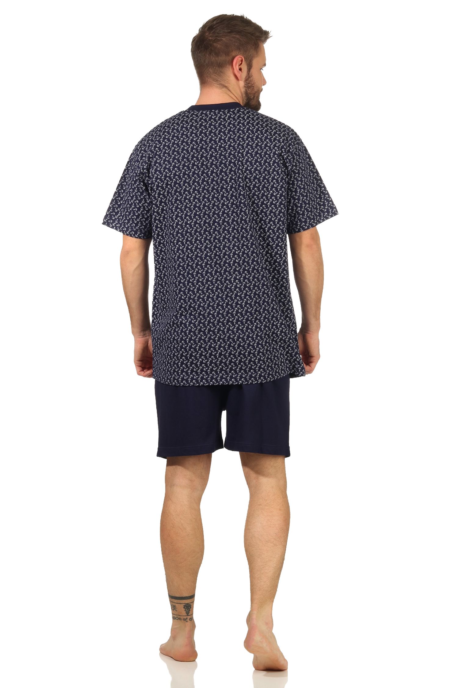 Herren Schlafanzug kurzarm Shorty Pyjama in maritimer Optik - 112 105 10 717