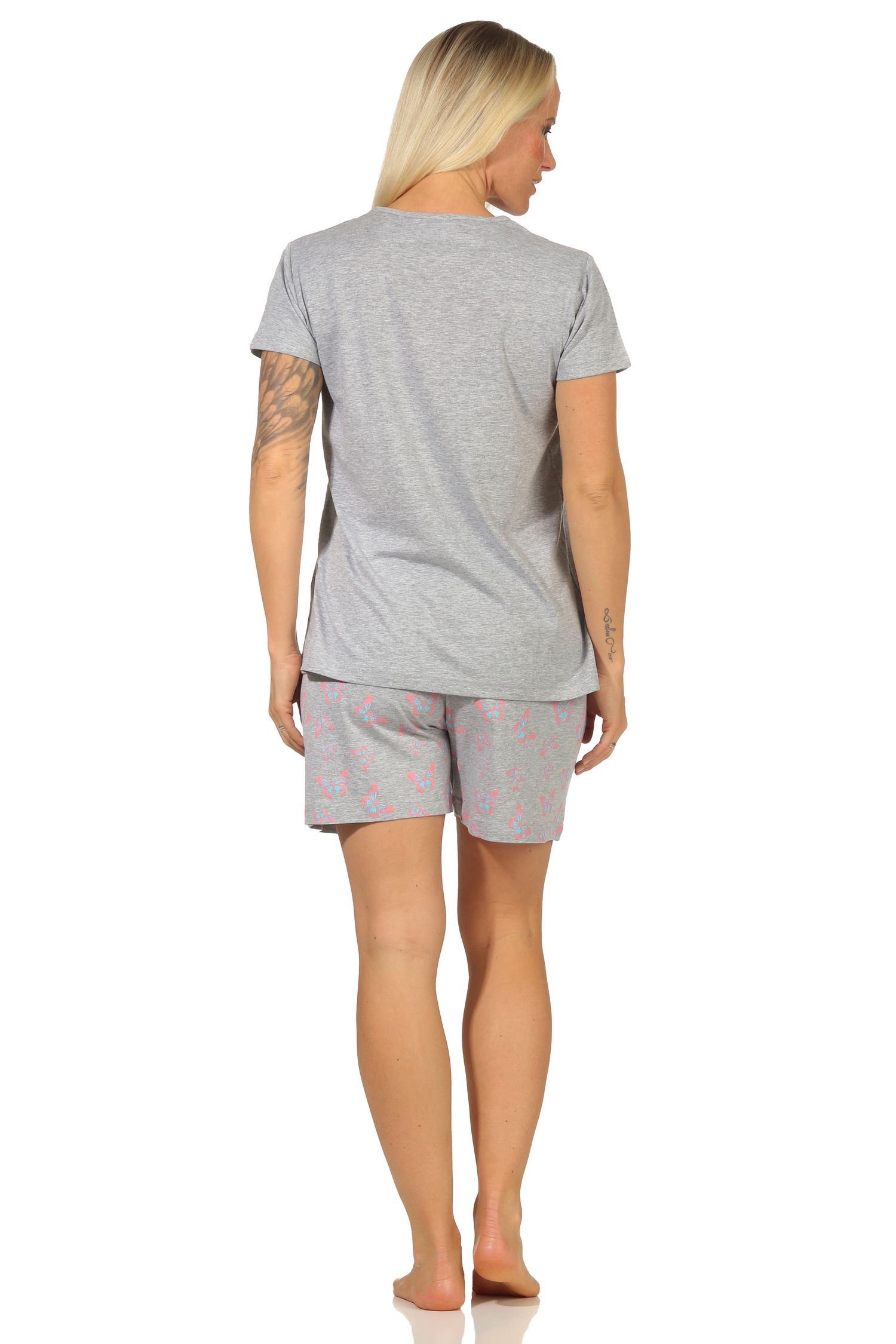 Sommerlicher Damen kurzarm Shorty Schlafanzug Pyjama mit Schmetterlingsmotiv Sommerlicher Damen kurzarm Shorty Schlafanzug Pyjama mit Schmetterlingsmotiv