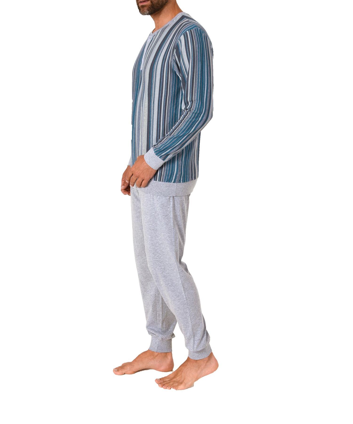 Eleganter Herren Pyjama Schlafanzug in Streifenoptik, Bündchen und Knopfleiste - 62792