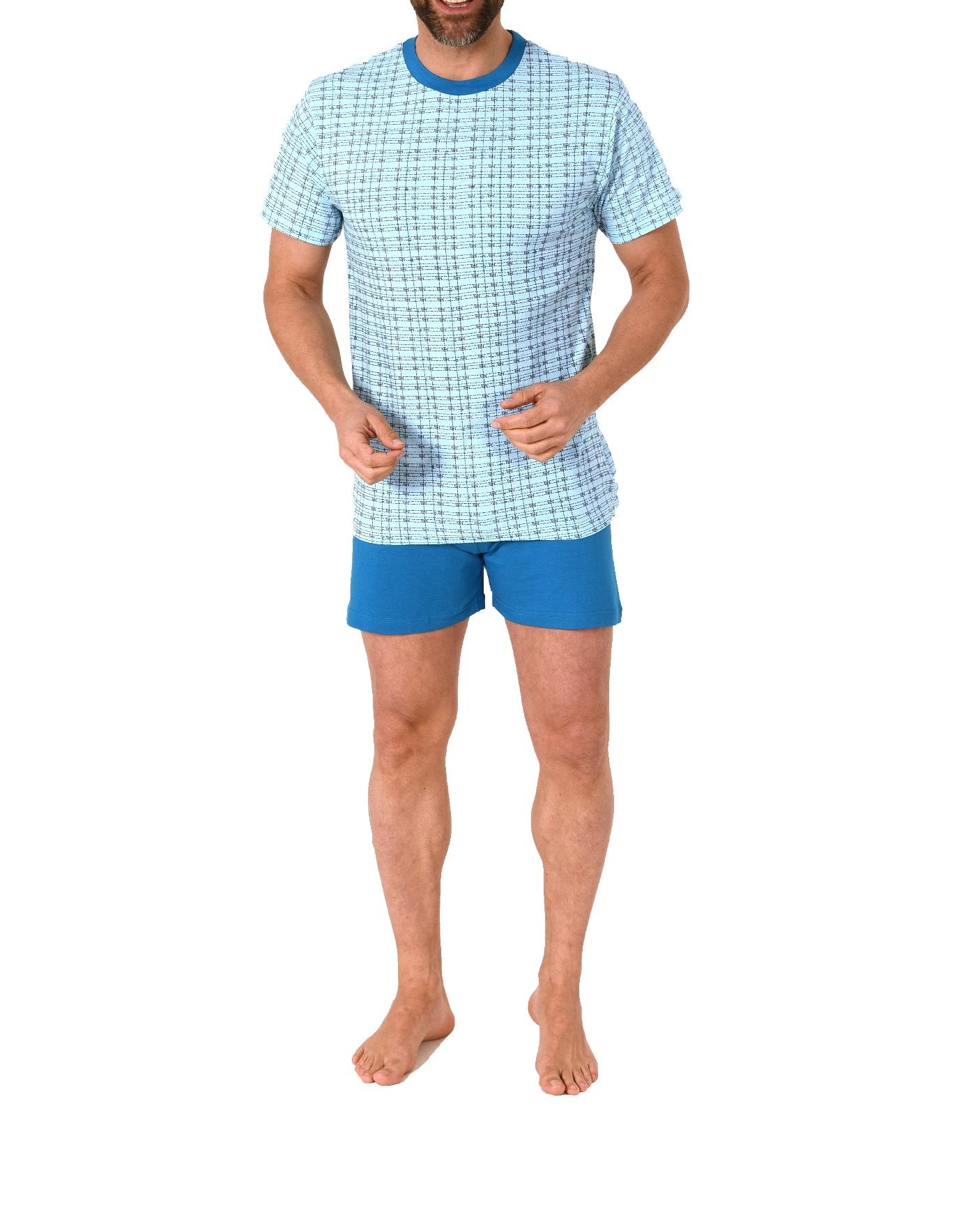 Herren kurzarm Schlafanzug Shorty Pyjama mit Rundhals in eleganter Optik - 122 105 10 811