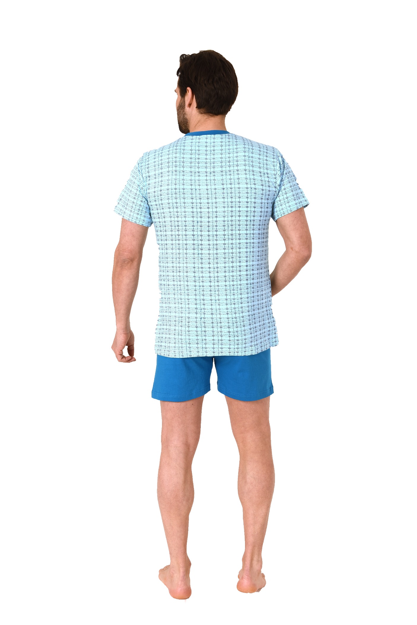 Herren kurzarm Schlafanzug Shorty Pyjama mit Rundhals in eleganter Optik - 122 105 10 811