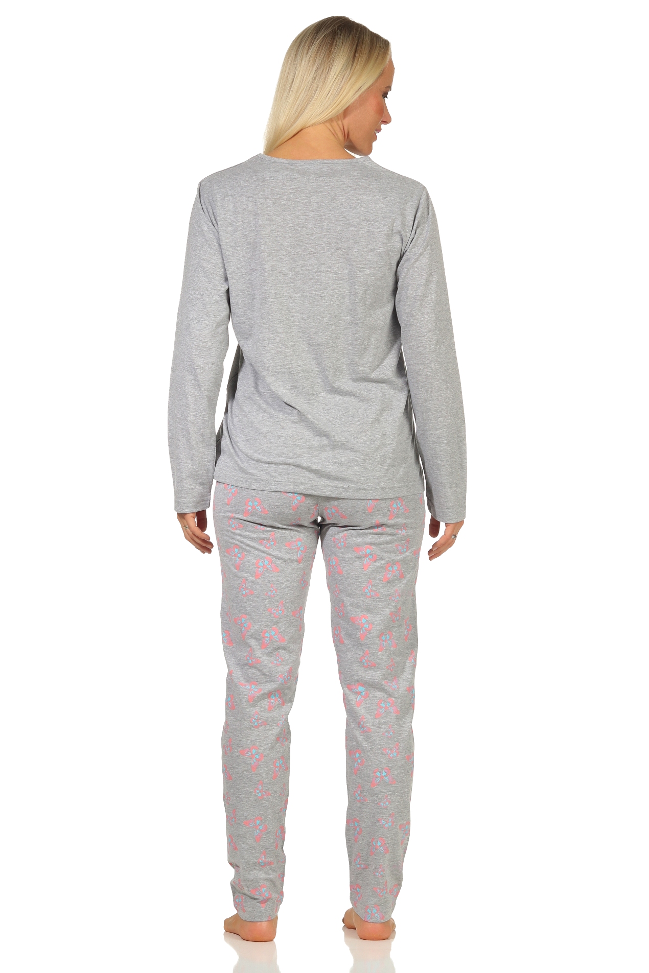 Damen langarm Schlafanzug Pyjama mit Schmetterlingsmotiv - 122 201 10 811