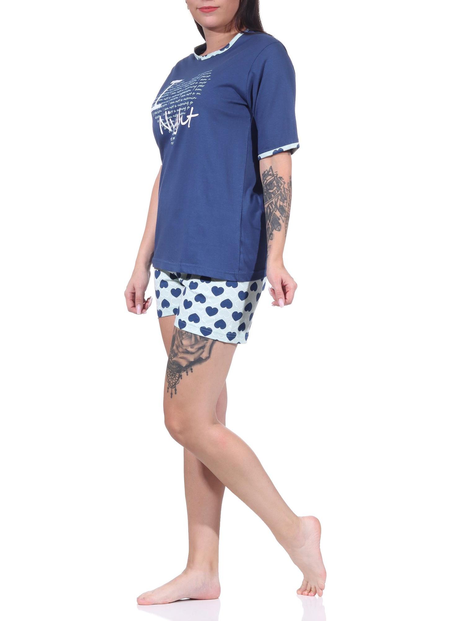 Cooler Damen kurzarm Schlafanzug Shorty Pyjama im Herz-Design - 122 205 10 603