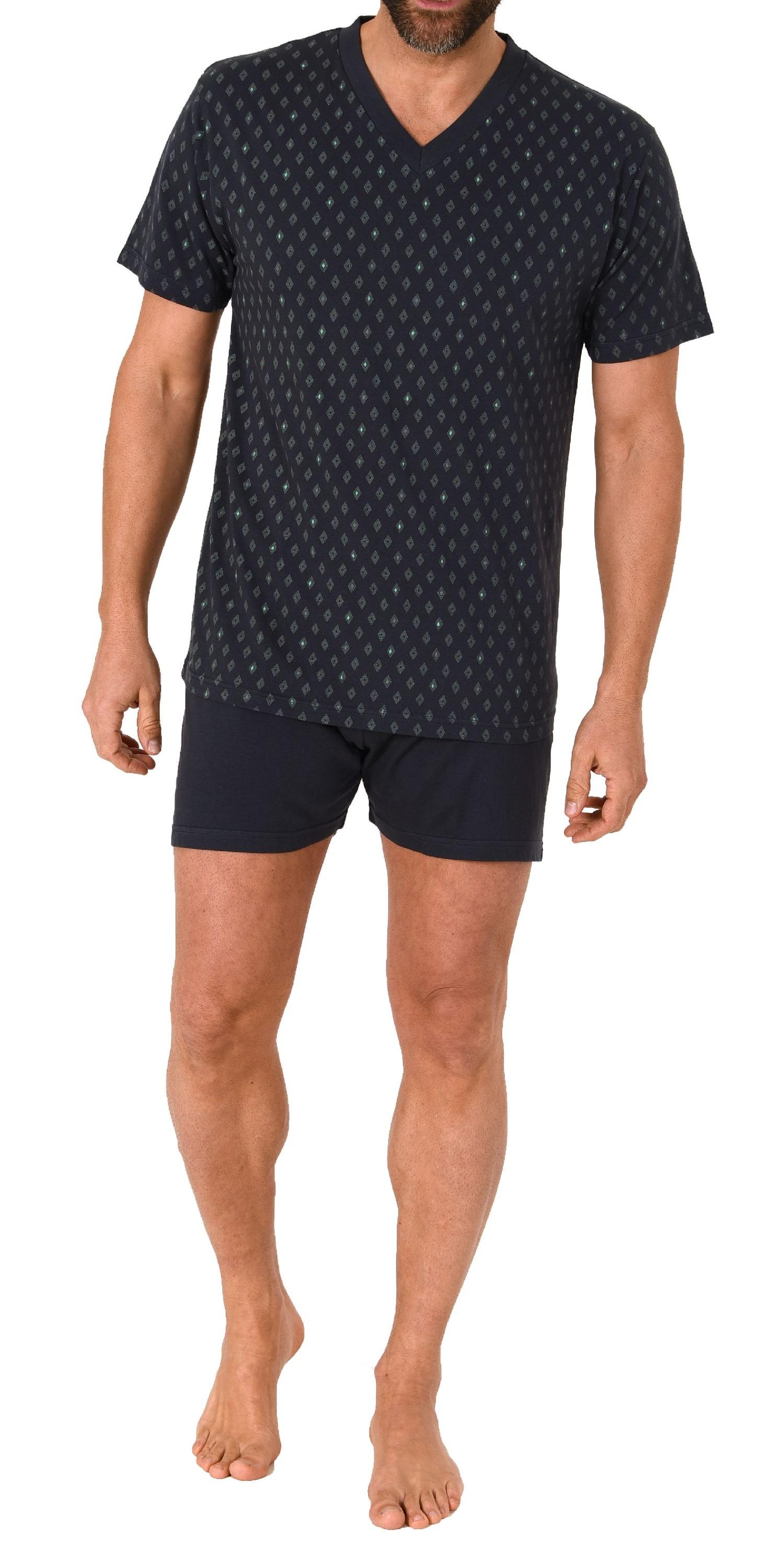 Eleganter Herren Schlafanzug kurzarm Pyjama Shorty mit V-Hals - 122 105 10 600 Eleganter Herren Schlafanzug kurzarm Pyjama Shorty mit V-Hals - 122 105 10 600