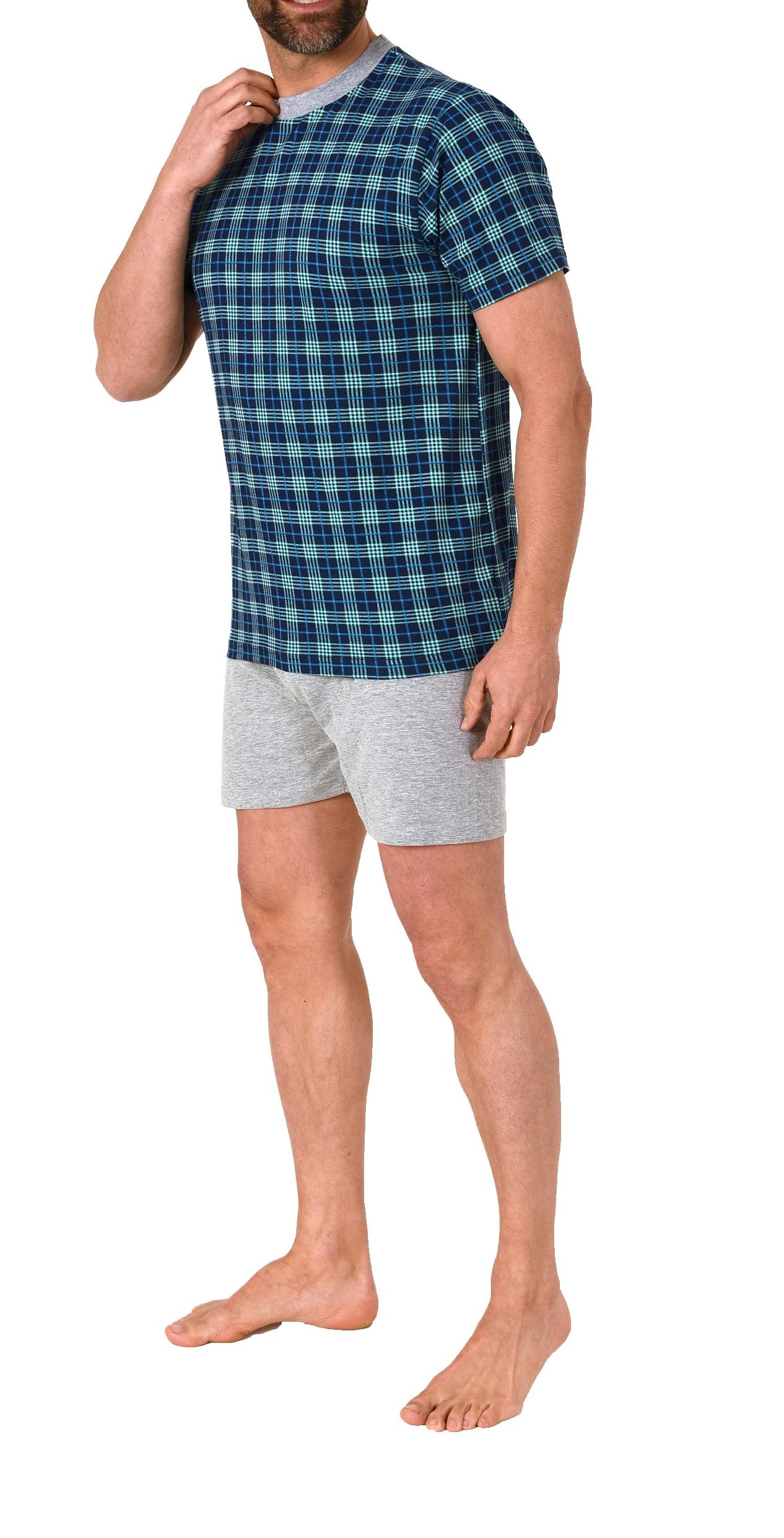 Herren kurzarm Schlafanzug Shorty Pyjama mit Rundhals in edlem Karo Look - 122 105 10 810