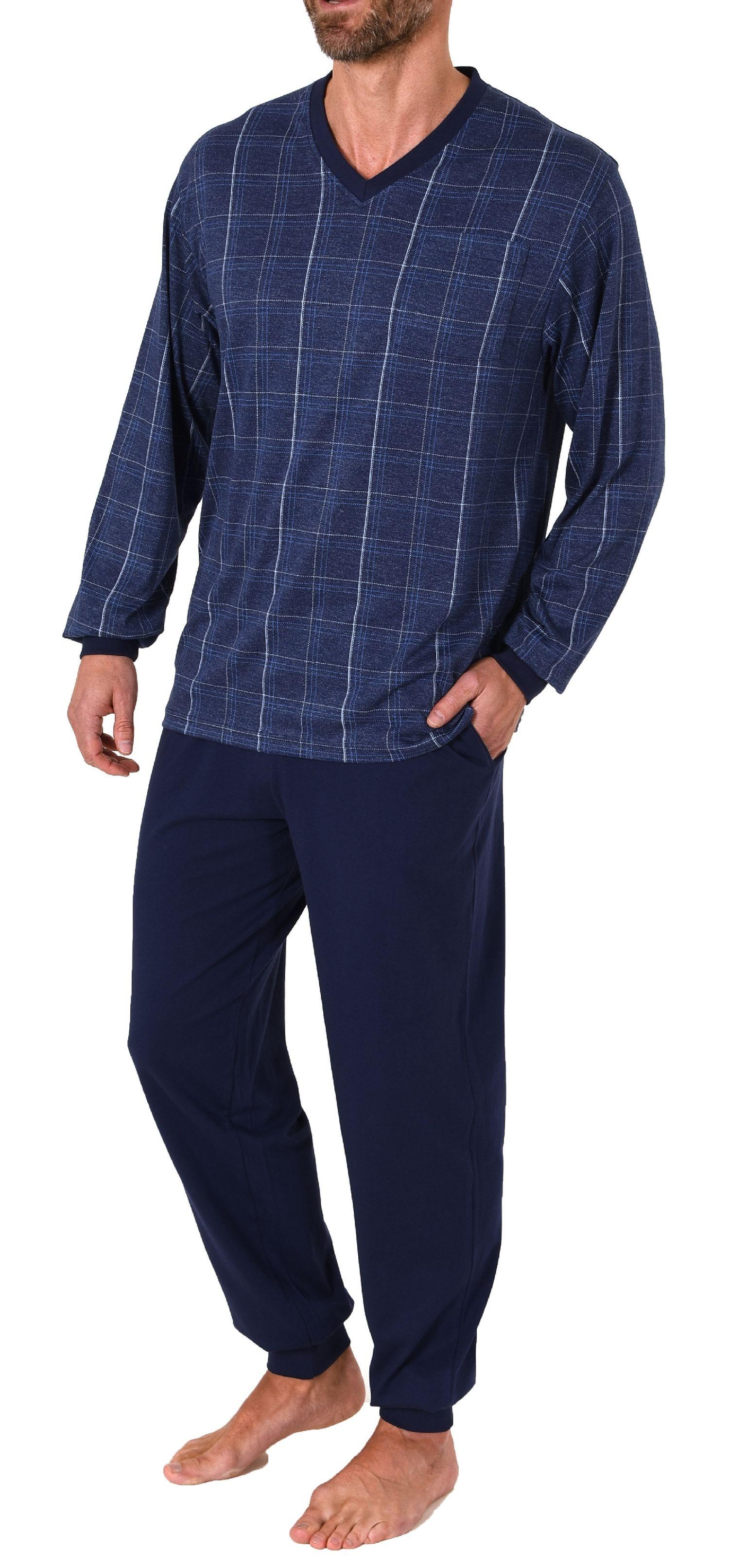 Herren Pyjama Schlafanzug langarm mit Bündchen in eleganter Karo Optik - 212 101 90 409