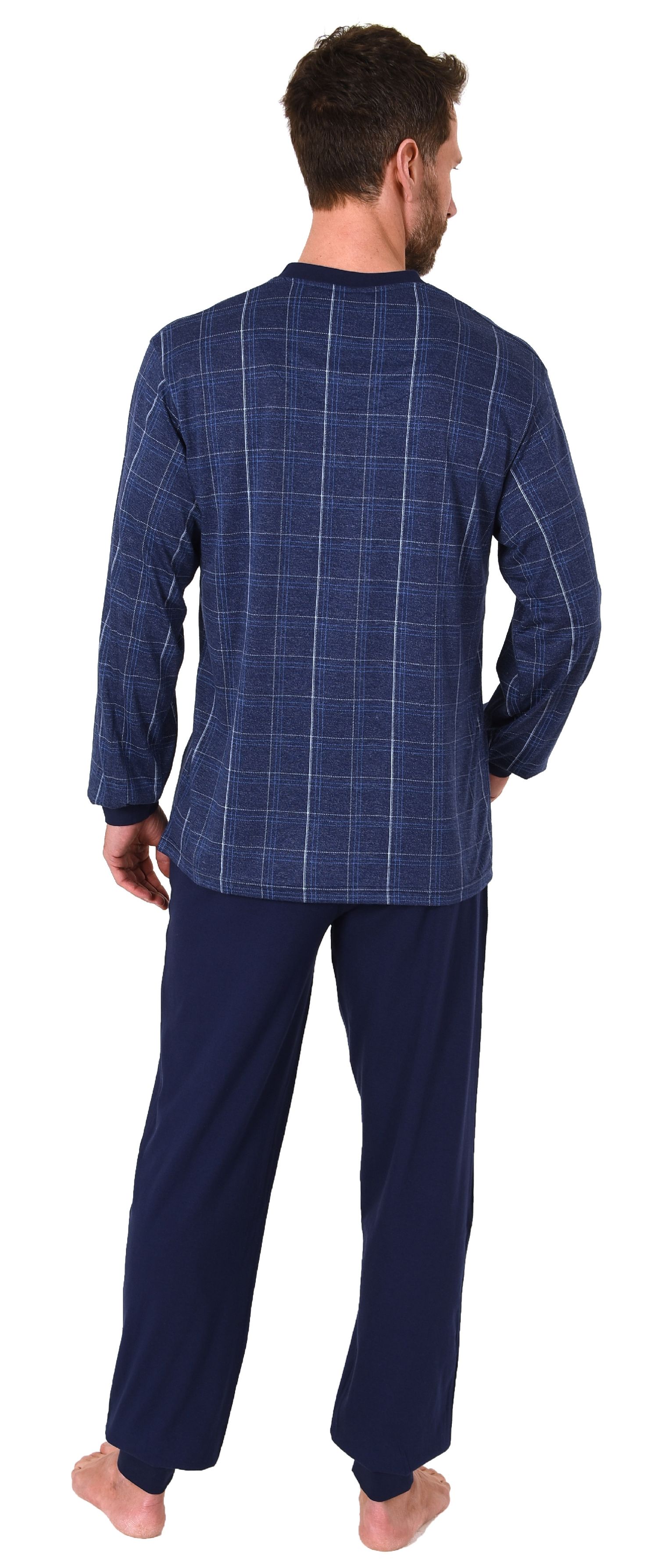 Herren Pyjama Schlafanzug langarm mit Bündchen in eleganter Karo Optik - 212 101 90 409
