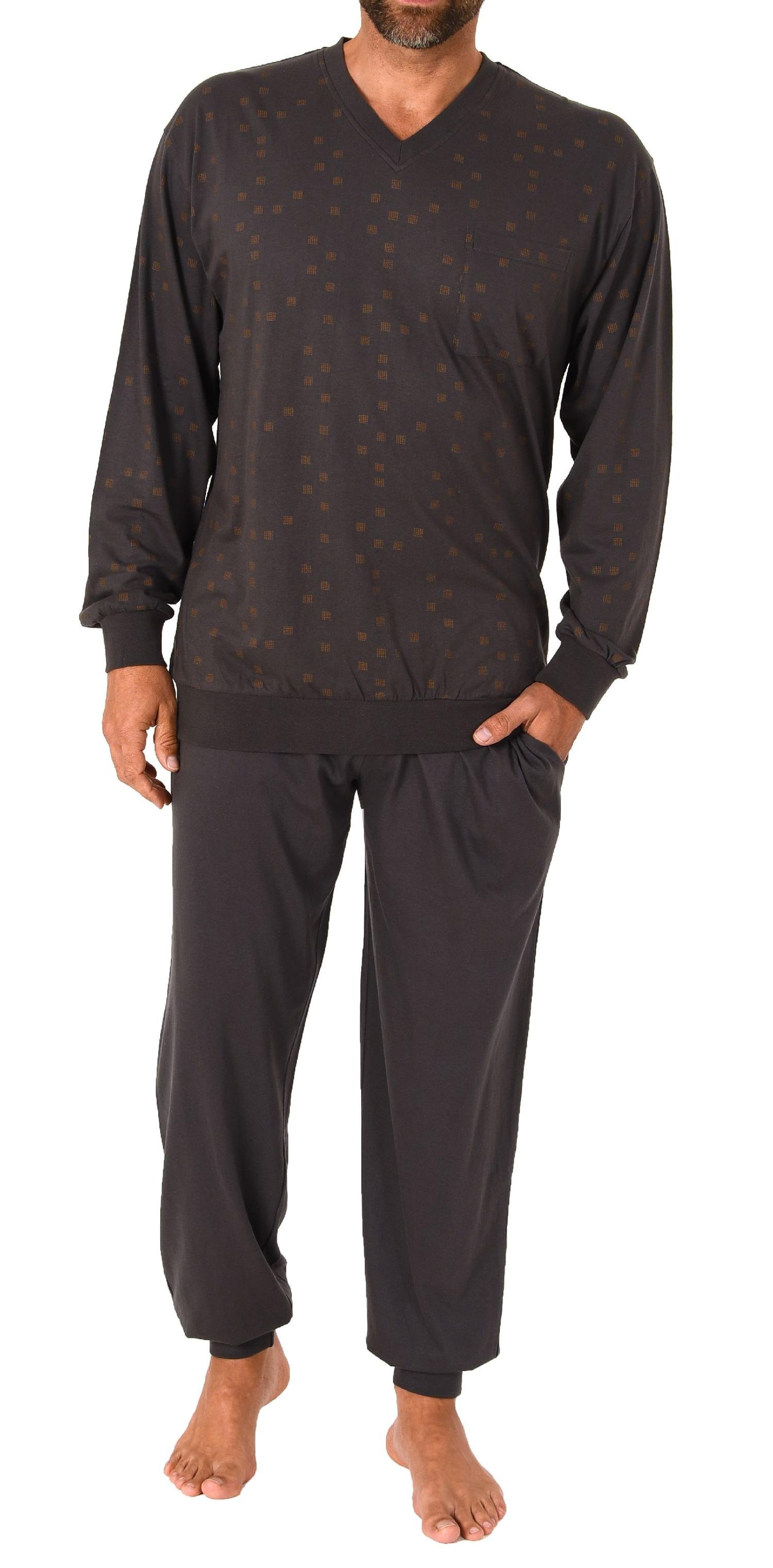 Eleganter Herren langarm Schlafanzug Pyjama mit Bündchen und V-Hals - 212 101 90 480 Eleganter Herren langarm Schlafanzug Pyjama mit Bündchen und V-Hals - 212 101 90 480