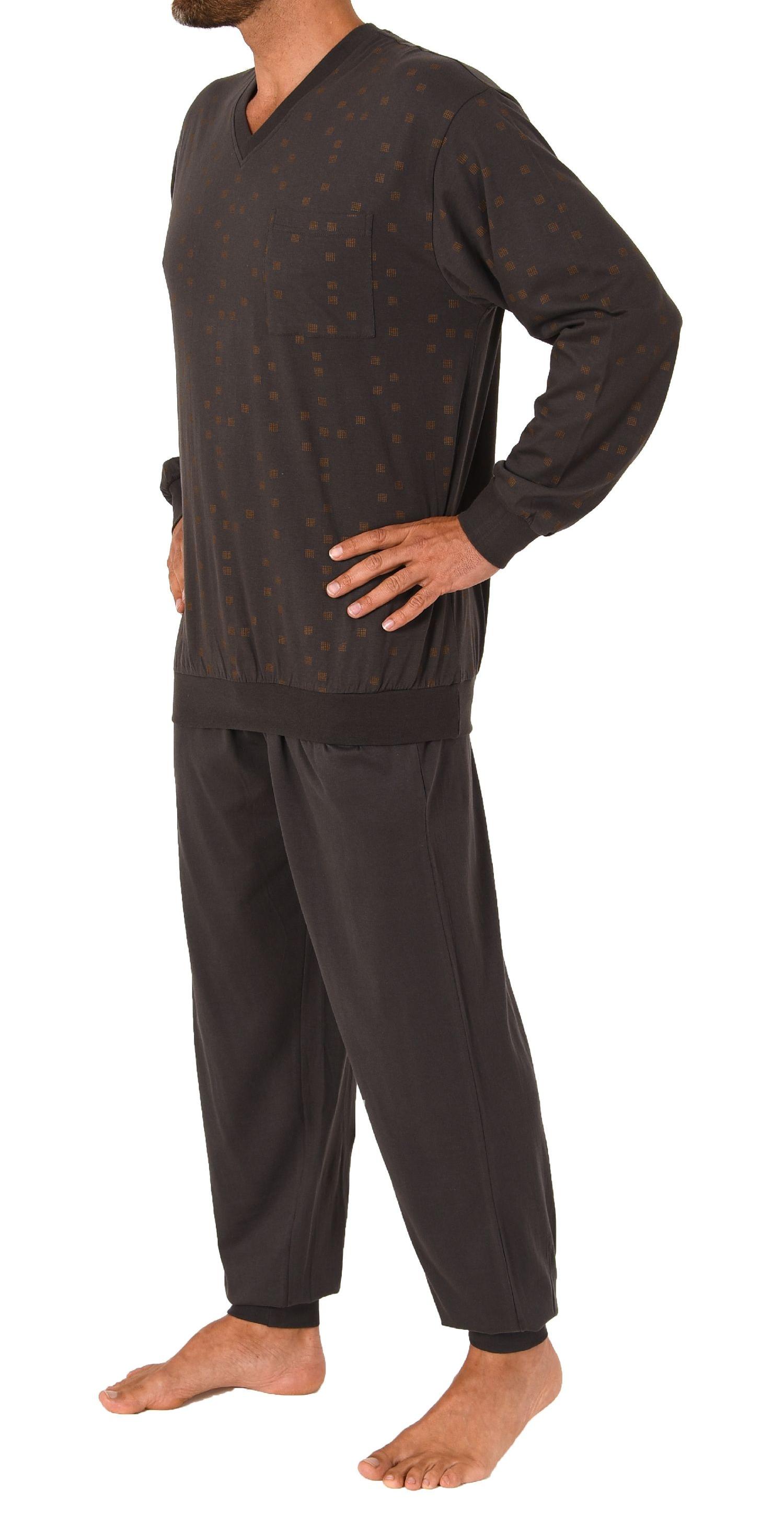 Eleganter Herren langarm Schlafanzug Pyjama mit Bündchen und V-Hals - 212 101 90 480 Eleganter Herren langarm Schlafanzug Pyjama mit Bündchen und V-Hals - 212 101 90 480
