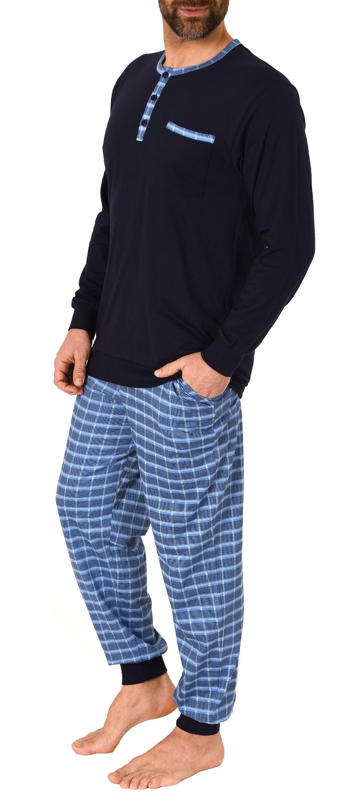 Herren Pyjama Mix & Match mit Bündchen und karierter Jersey Hose - auch in Übergrössen - 212 101 90 503 Herren Pyjama Schlafanzug mit Bündchen und karierter Jersey Hose - auch in Übergrössen