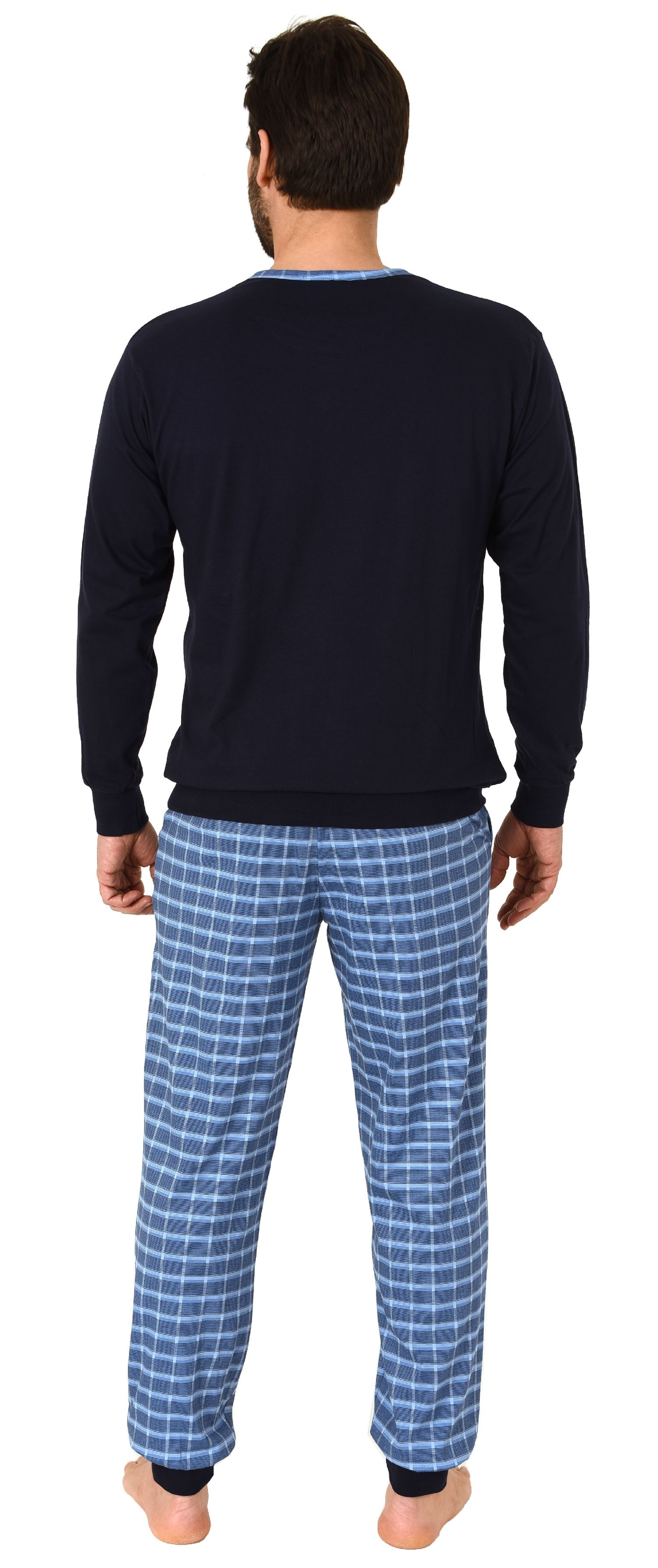 Herren Pyjama Mix & Match mit Bündchen und karierter Jersey Hose - auch in Übergrössen - 212 101 90 503 Herren Pyjama Schlafanzug mit Bündchen und karierter Jersey Hose - auch in Übergrössen