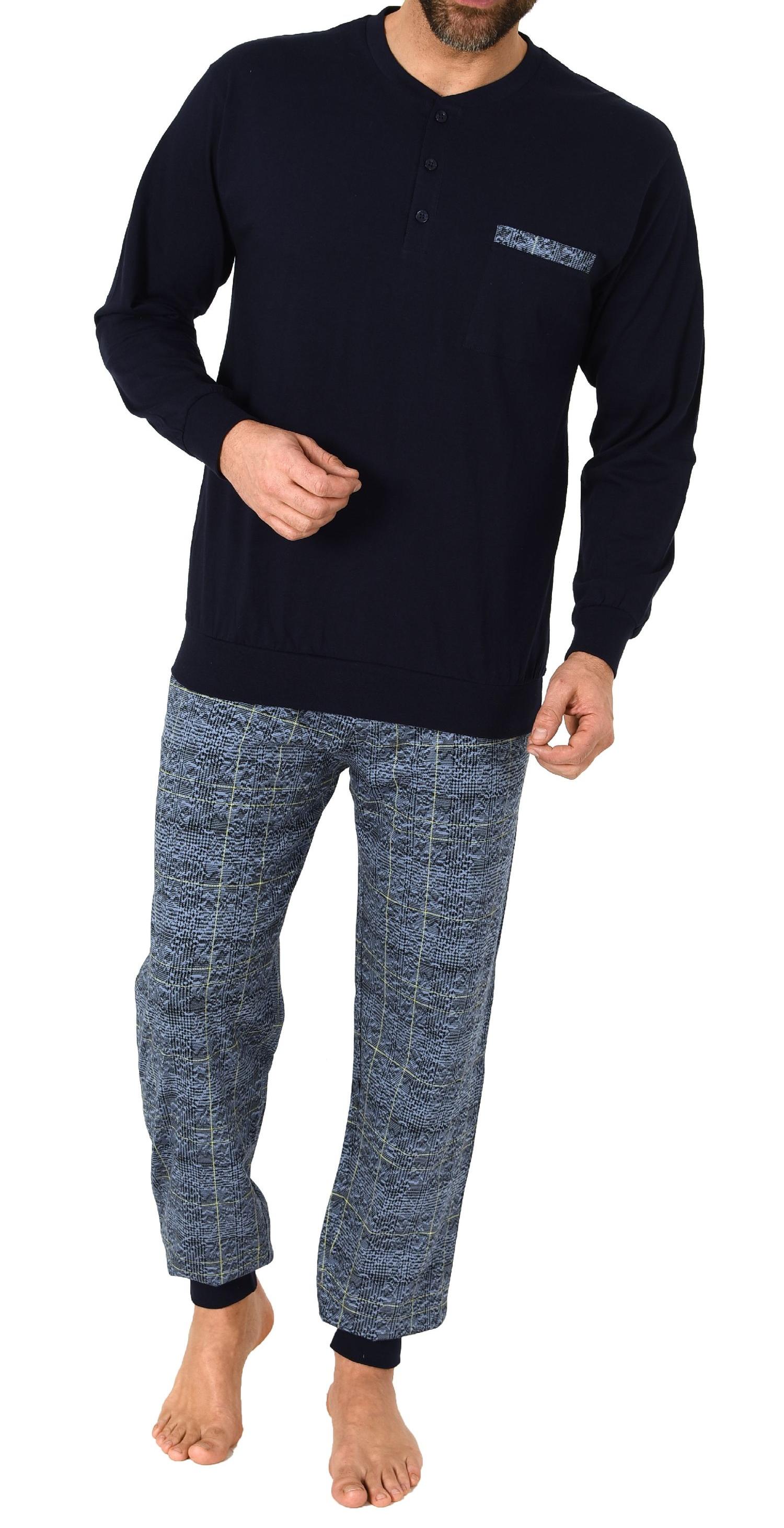 Herren Pyjama mit Bündchen und karierter Jersey Hose - auch in Übergrössen - 212 101 90 601 Herren Pyjama mit Bündchen und karierter Jersey Hose - auch in Übergrössen - 212 90 601