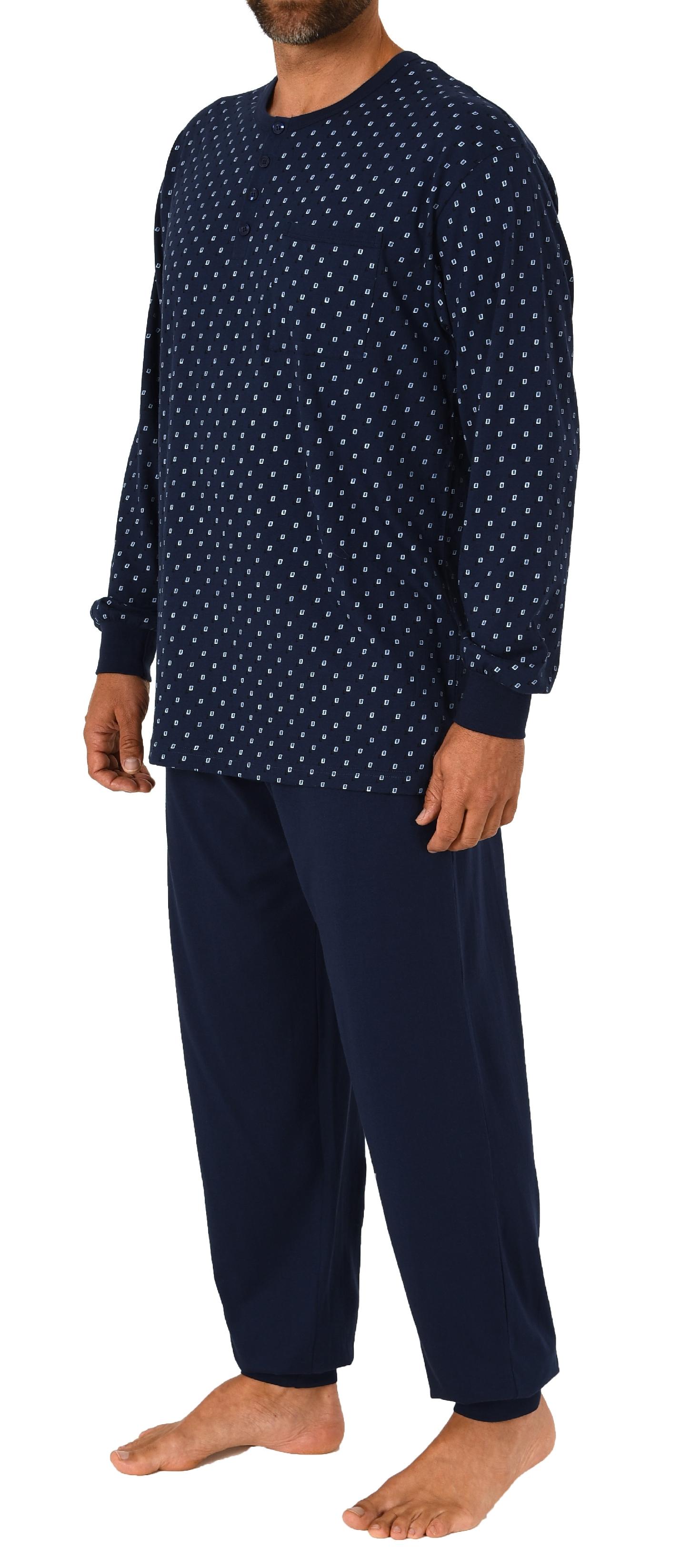 Herren langarm Pyjama Schlafanzug mit Bündchen und Knopfleiste am Hals - 212 101 90 754 Herren langarm Pyjama Schlafanzug mit Bündchen und Knopfleiste am Hals - 212 101 90 754