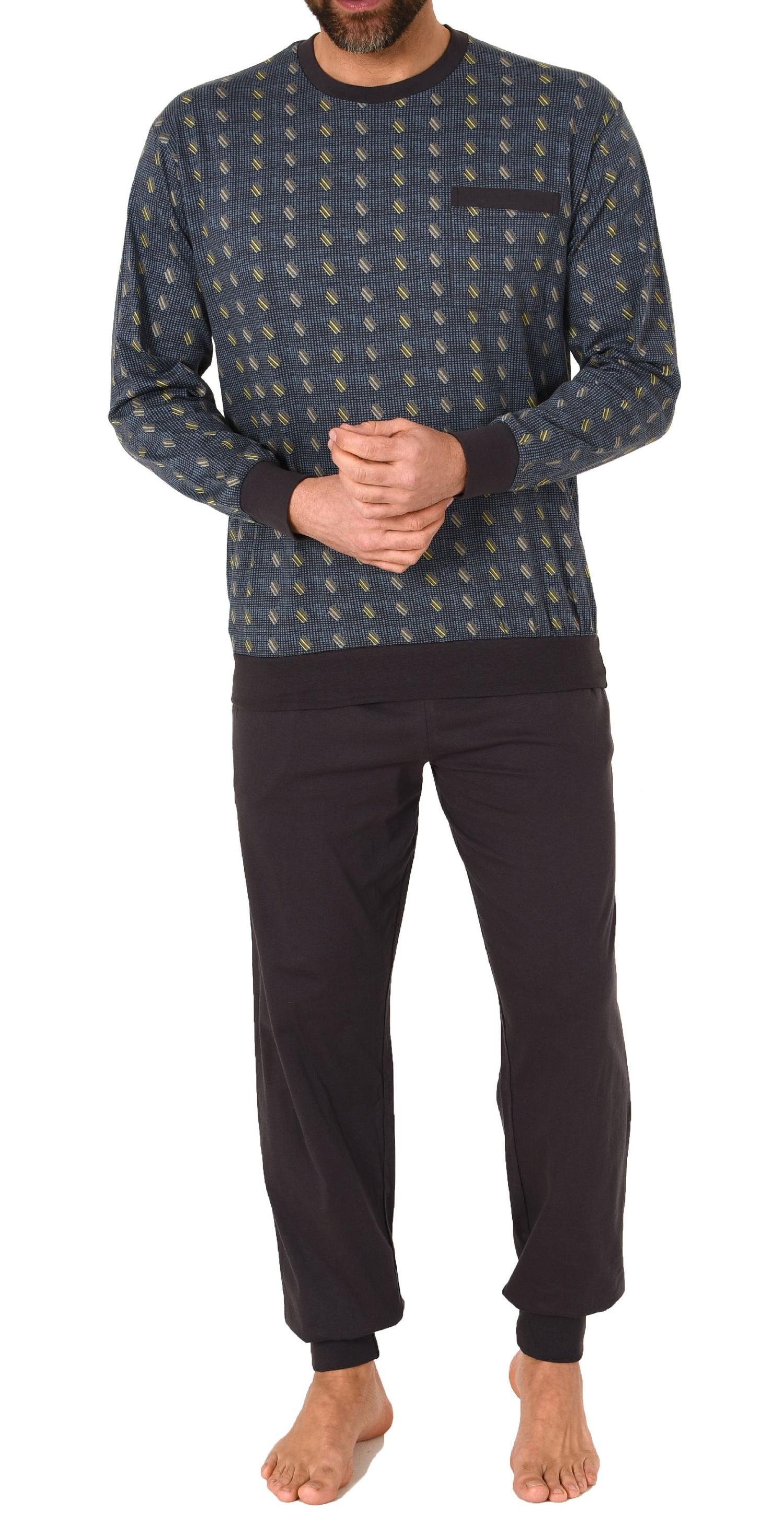 Herren langarm Schlafanzug Pyjama mit Bündchen in edler Minimalprint Optik - 212 101 776