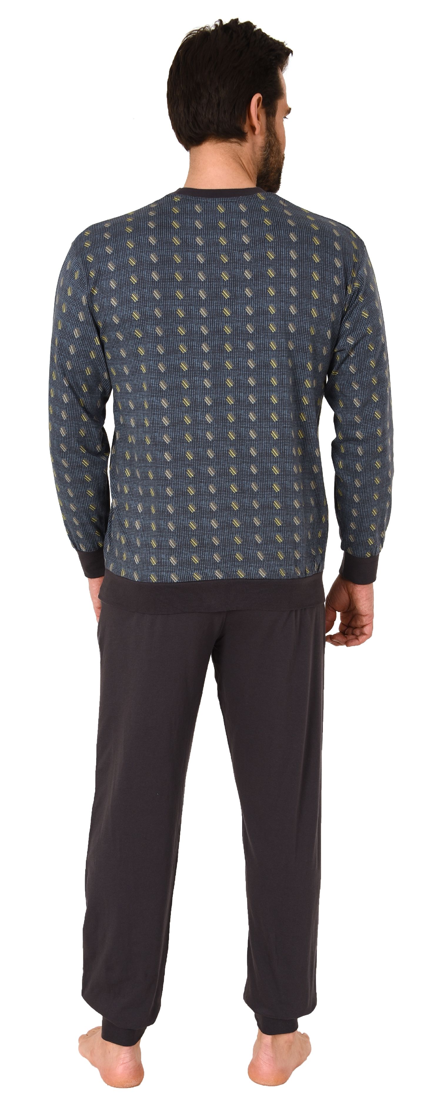Herren langarm Schlafanzug Pyjama mit Bündchen in edler Minimalprint Optik - 212 101 776