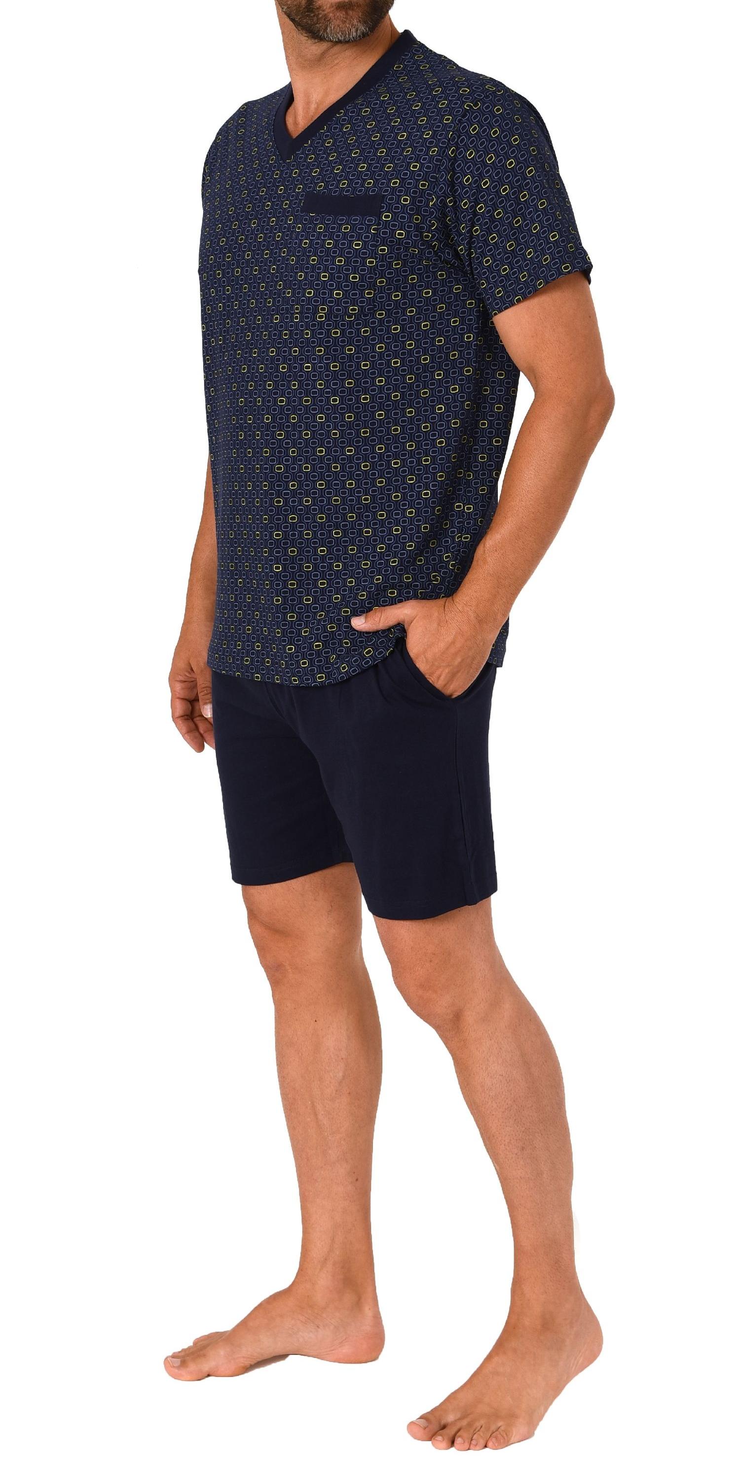 Herren Schlafanzug kurzarm Pyjama Shorty in eleganten Minimalprint mit V-Hals - 212 105 90 544 Herren Schlafanzug kurzarm Pyjama Shorty in eleganten Minimalprint mit V-Hals - 212 544