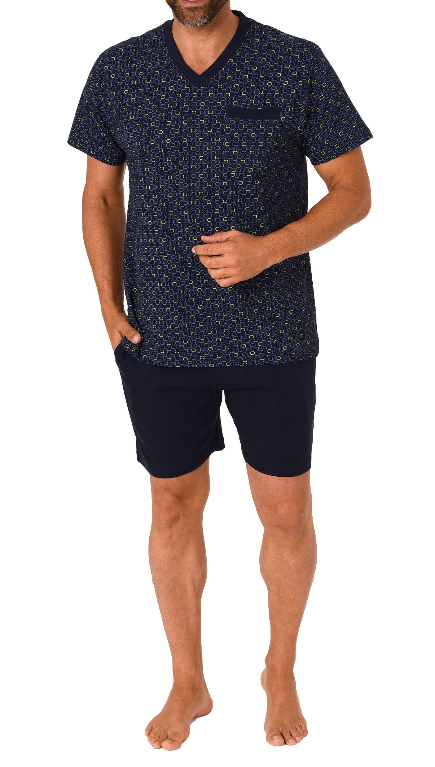 Herren Schlafanzug kurzarm Pyjama Shorty in eleganten Minimalprint mit V-Hals - 212 105 90 544 Herren Schlafanzug kurzarm Pyjama Shorty in eleganten Minimalprint mit V-Hals - 212 544