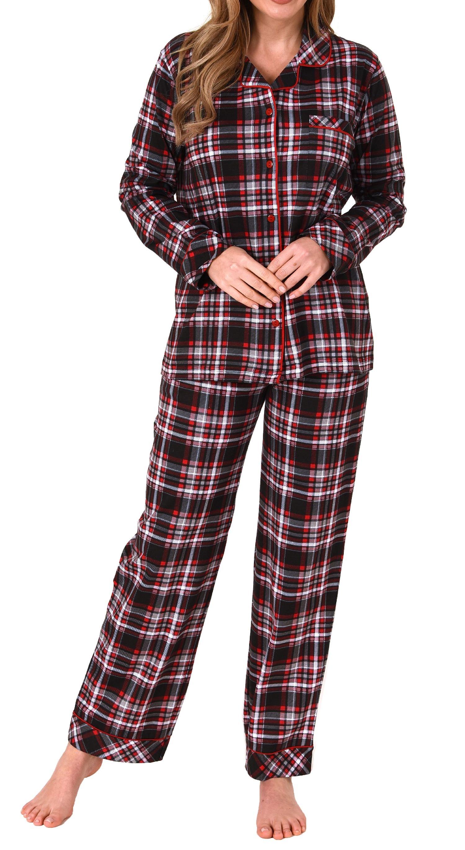 Damen Pyjama in Karo Optik zum durchknöpfen in Single Jersey Qualität - auch in Übergrößen