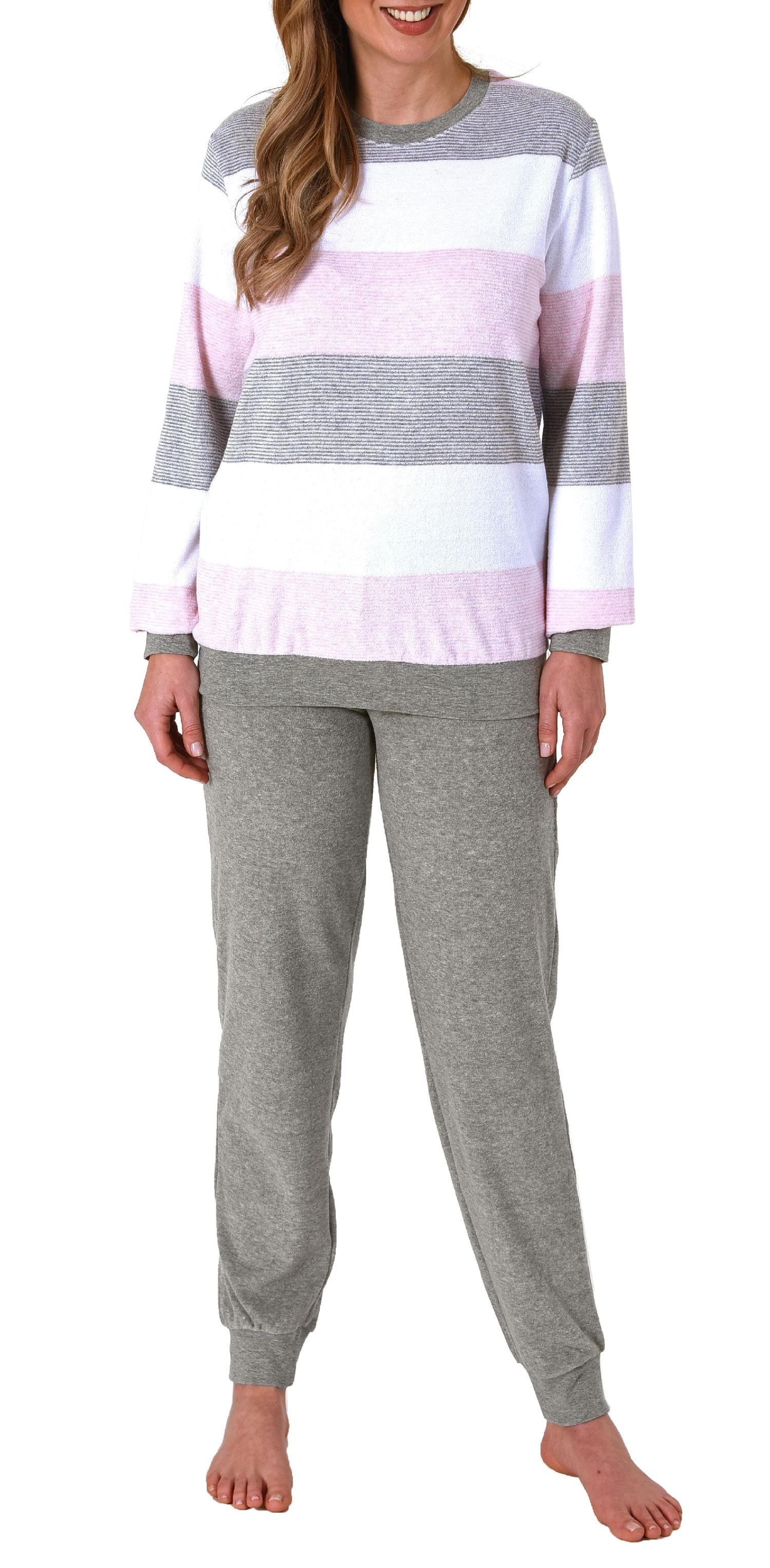 Damen Frottee Pyjama mit Bündchen in eleganter Block Streifenoptik - auch in Übergrössen Damen Frottee Pyjama mit Bündchen in eleganter Block Streifenoptik - auch in Übergrössen