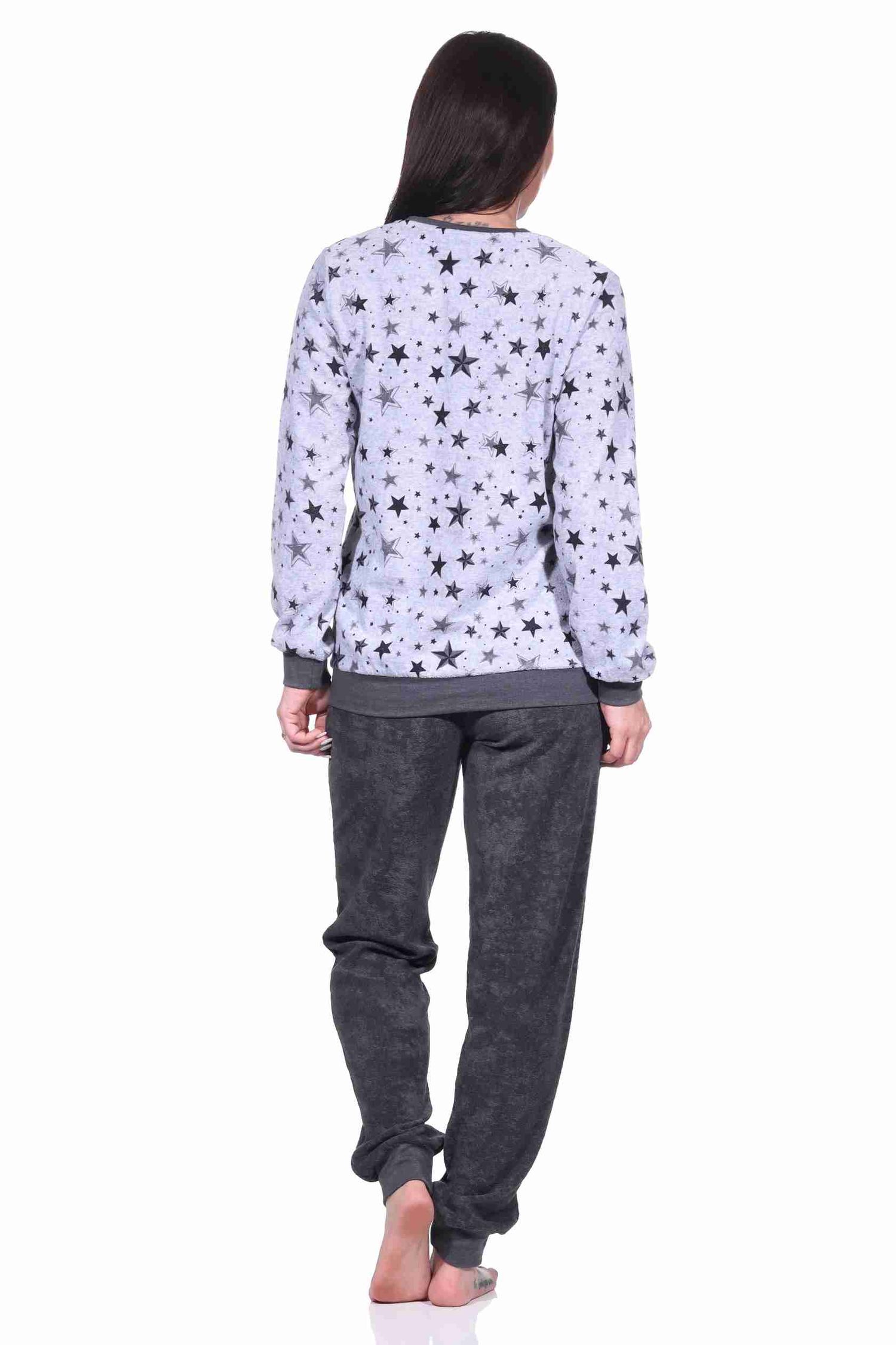 Damen Frottee Pyjama Schlafanzug mit Bündchen in edlen Sterne Design - auch in Übergrößen