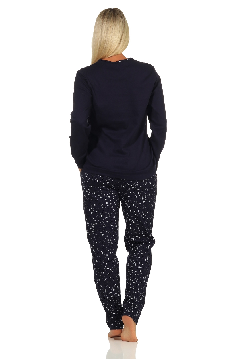 Damen Pyjama langarm Schlafanzug in Kuschel Interlock Qualität in cooler Sterne Optik
