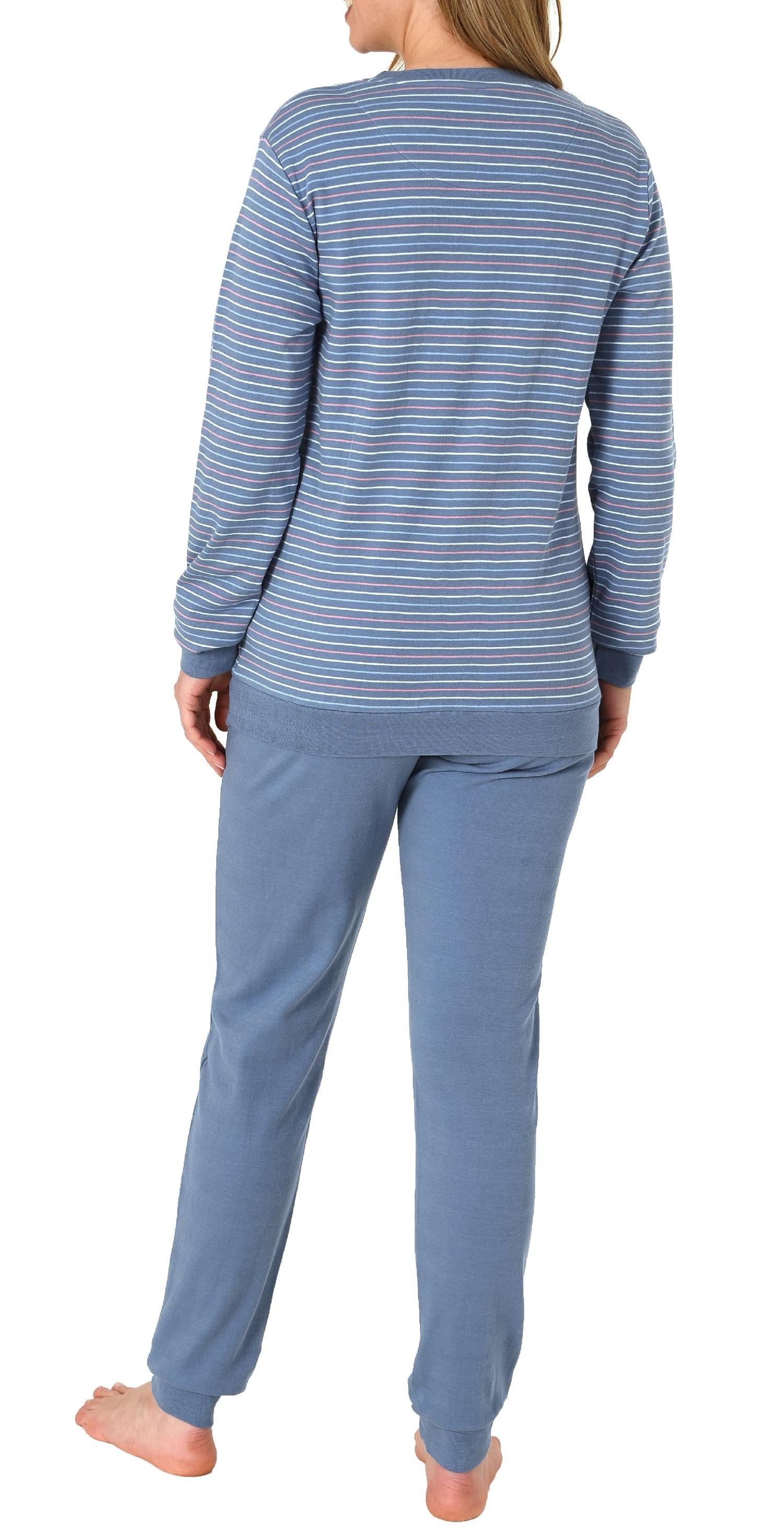 Kuscheliger Interlock Damen Pyjama Schlafanzug mit Bündchen in Streifenoptik - 212 201 225 Kuscheliger Interlock Damen Pyjama Schlafanzug mit Bündchen in Streifenoptik - 212 201 225