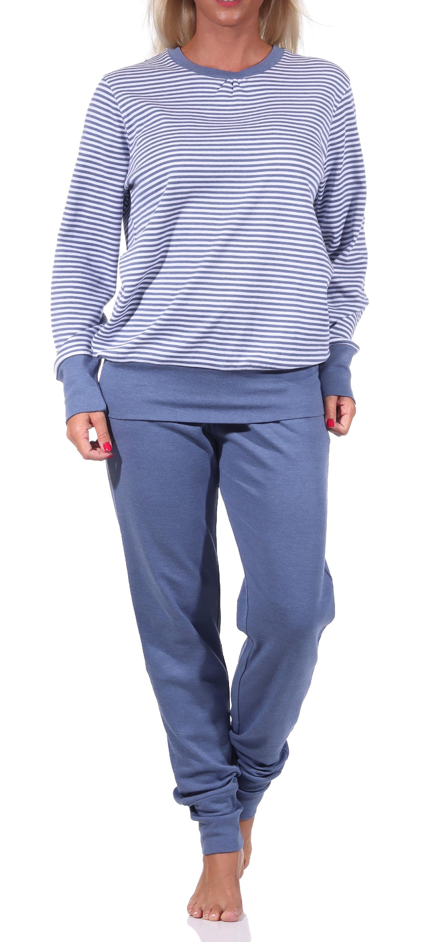 Kuscheliger Damen Pyjama langarm Schlafanzug mit Bündchen in Streifenoptik - 212 96 258 Kuscheliger Damen Pyjama langarm Schlafanzug mit Bündchen in Streifenoptik - 212 96 258