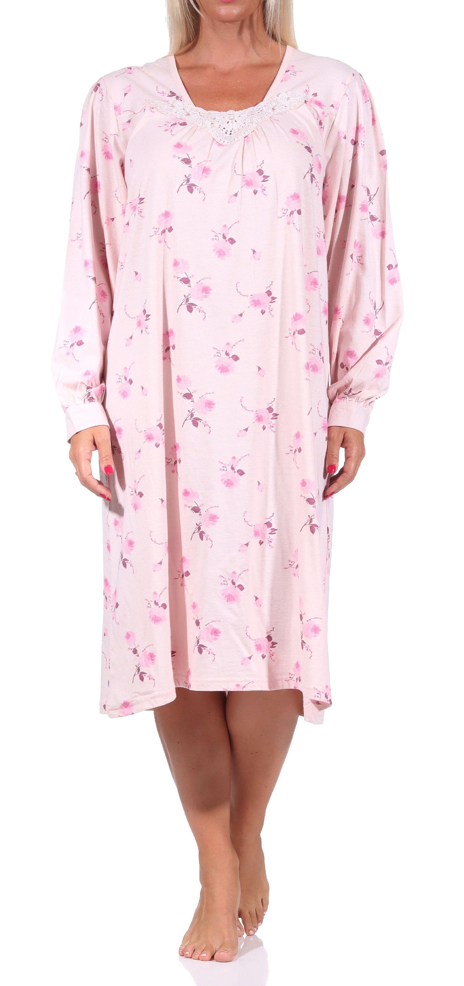 Elegantes frauliches Damen Nachthemd mit Spitze, 105 cm Länge, Knopfleiste am Hals Elegantes frauliches Damen Nachthemd mit Spitze, 105 cm Länge, Knopfleiste am Hals