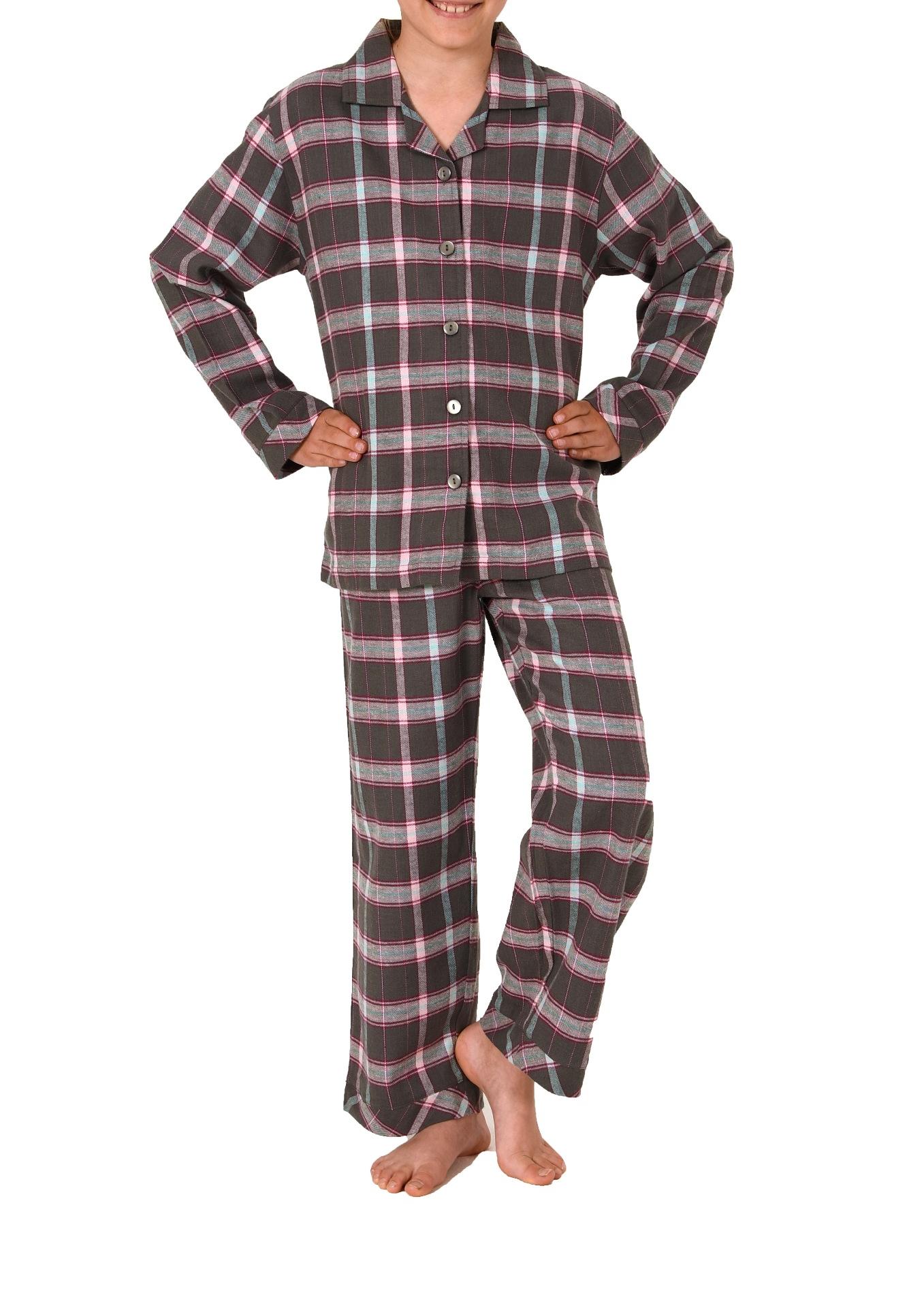 Mädchen Flanell Pyjama langarm Schlafanzug in Karo Optik mit Knopfleiste - 222 401 15 851
